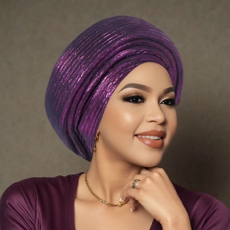 Turban Cap - African Muslim for Women - Nigerian Three-Layer Sponge Thousand-Leaf - product detail view 20