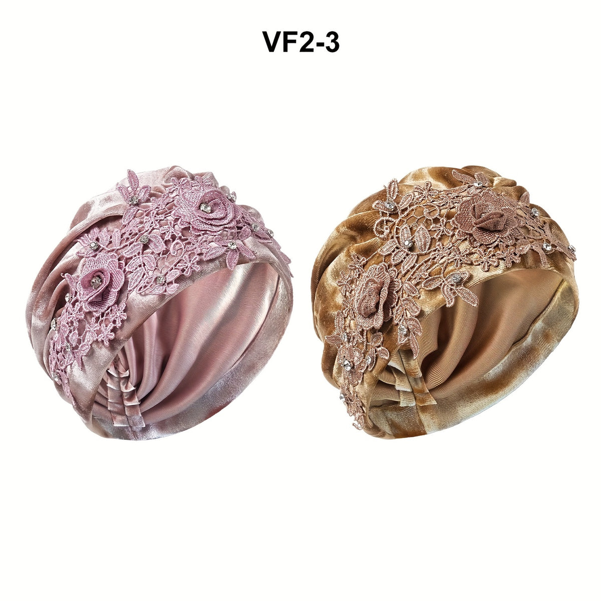 Turban Hat - 2-Pack for Women Applique Flower Ruffle Velvet Headscarf Bonnet Boho Head - product detail view 19