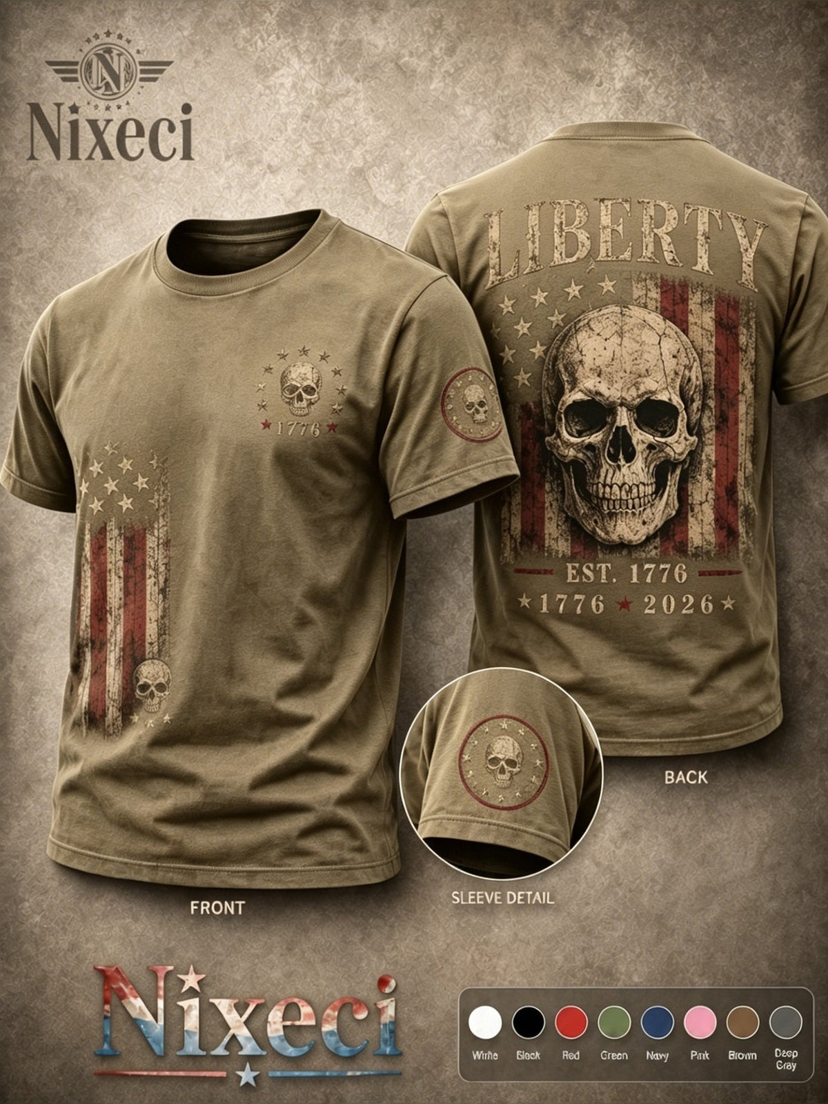Unisex American Flag T-Shirt - Short Sleeve – Grey / Dark Green – view 19