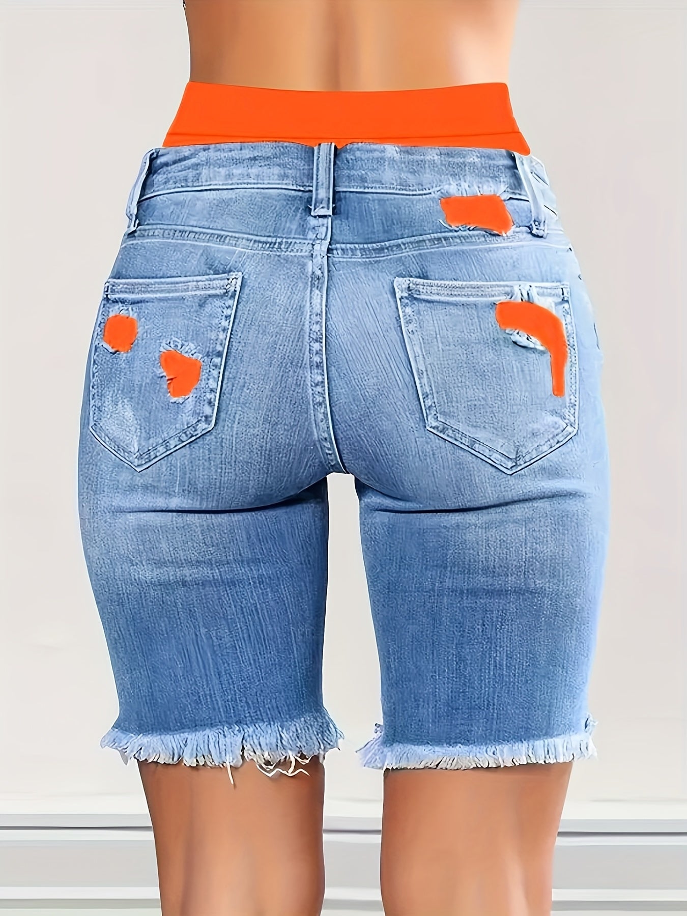 Unisex Denim Shorts - Distressed – Pink / Violet detail view