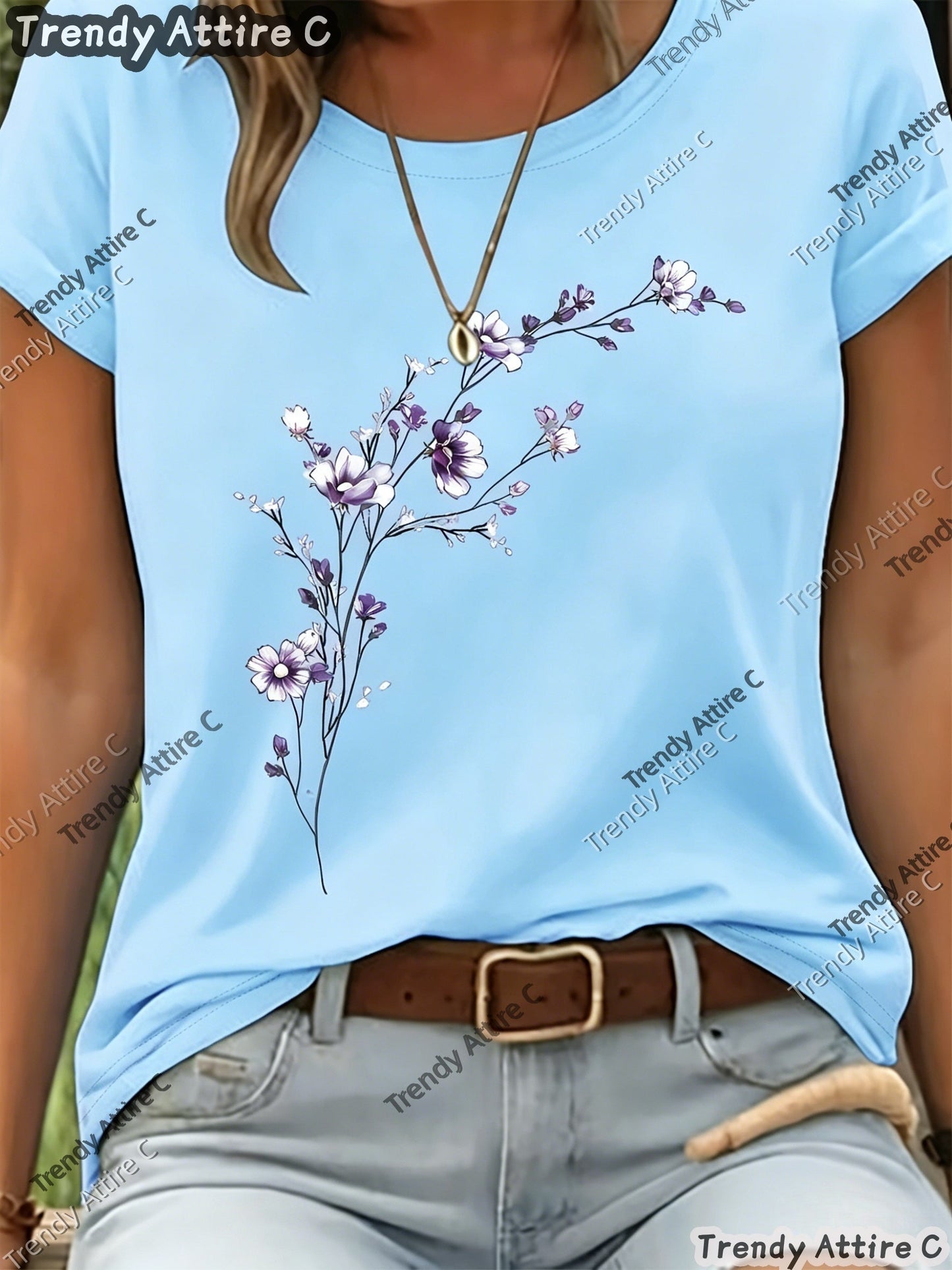 Unisex Floral Print T-Shirt - Short Sleeve – 15-Color Selection – view 14