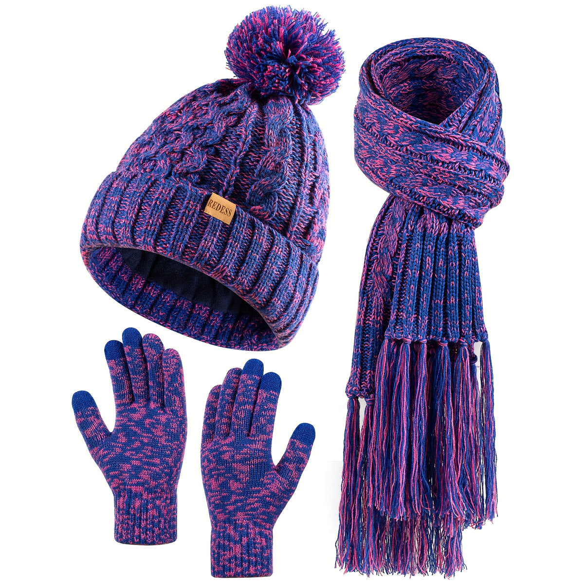 Winter Accessories Set - Hat Scarf Gloves for Women 3 Piece Warm Suede Touch Coordinated Cold - product detail view 21
