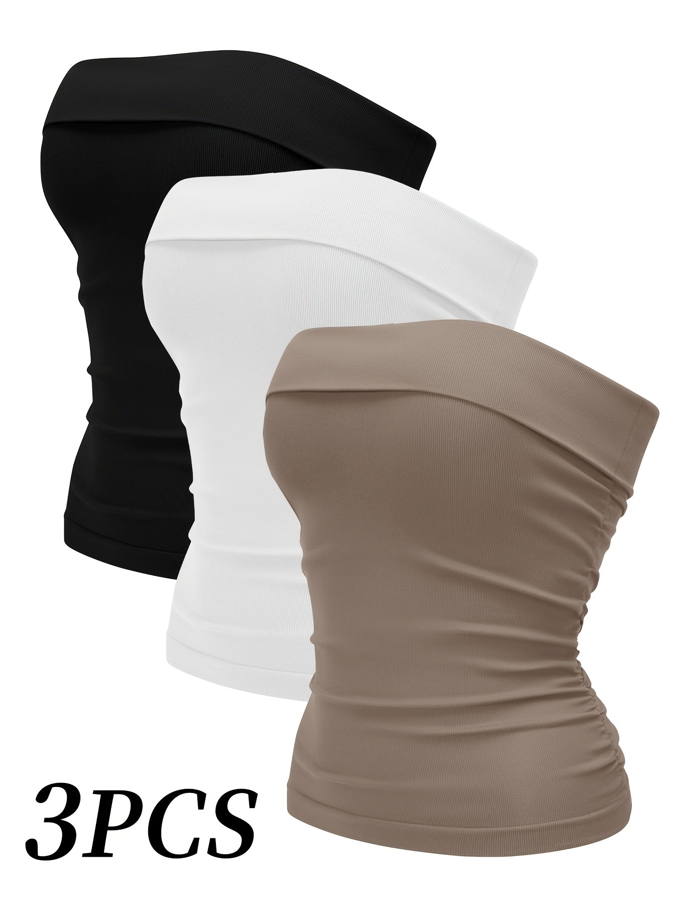 Women's 3-Pack Bandeau Crop Tops - Strapless Stretch Nylon Blend detail view