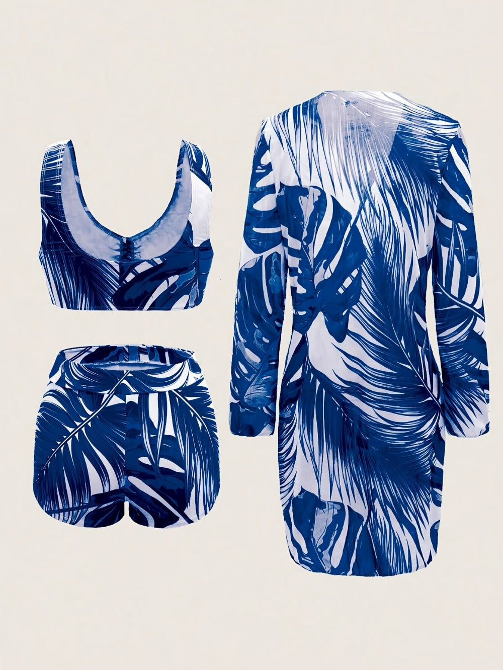 Women's 3-Piece Long Sleeve Swim Set - High-Stretch Printed Coverage detail view