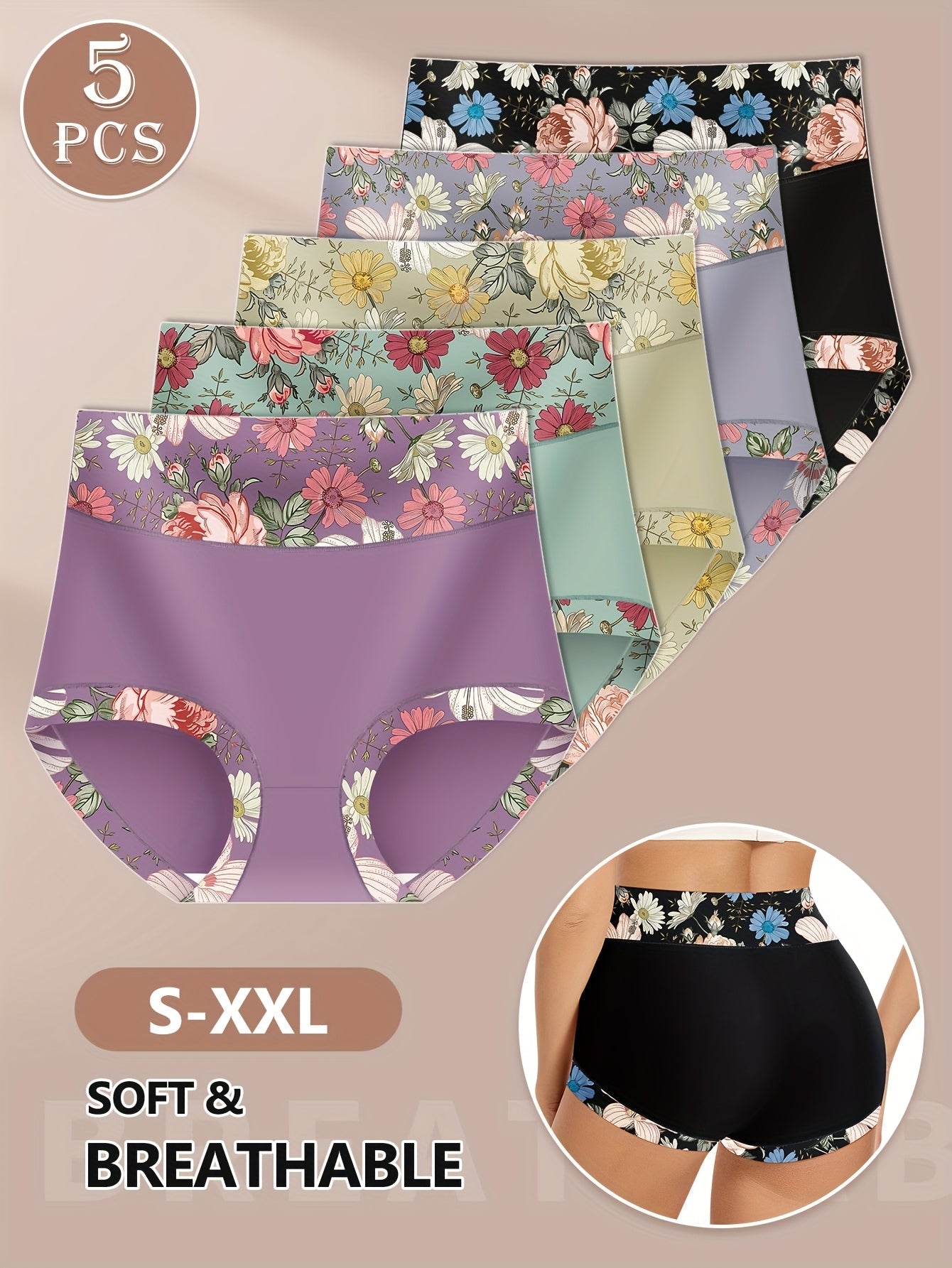 Women's 5-Pack High-Waist Briefs - Floral Everyday Comfort - Mixed colors Style 99 – view 11