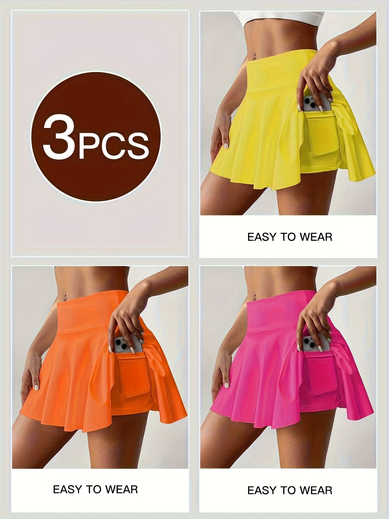 Women's Active Skort 3-Pack - High-Waist Solid Color detail view