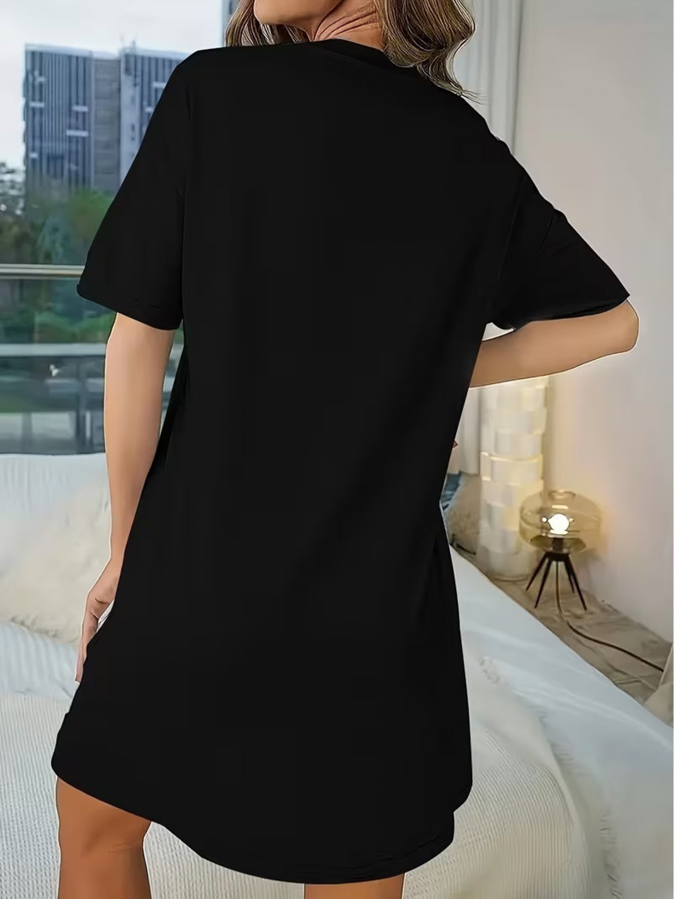 Women's Apricot Printed Shirt Dress - Short Sleeve detail view
