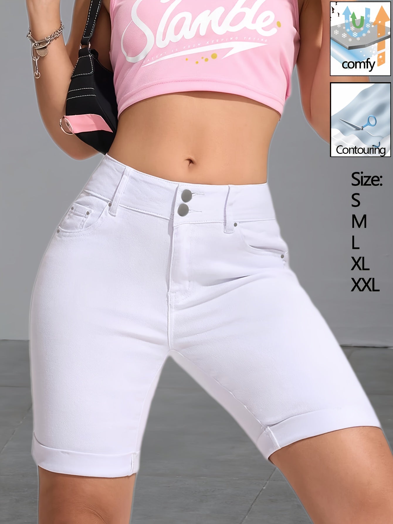 Women's Bermuda Shorts - Stretch – White Colorway 79813 detail view