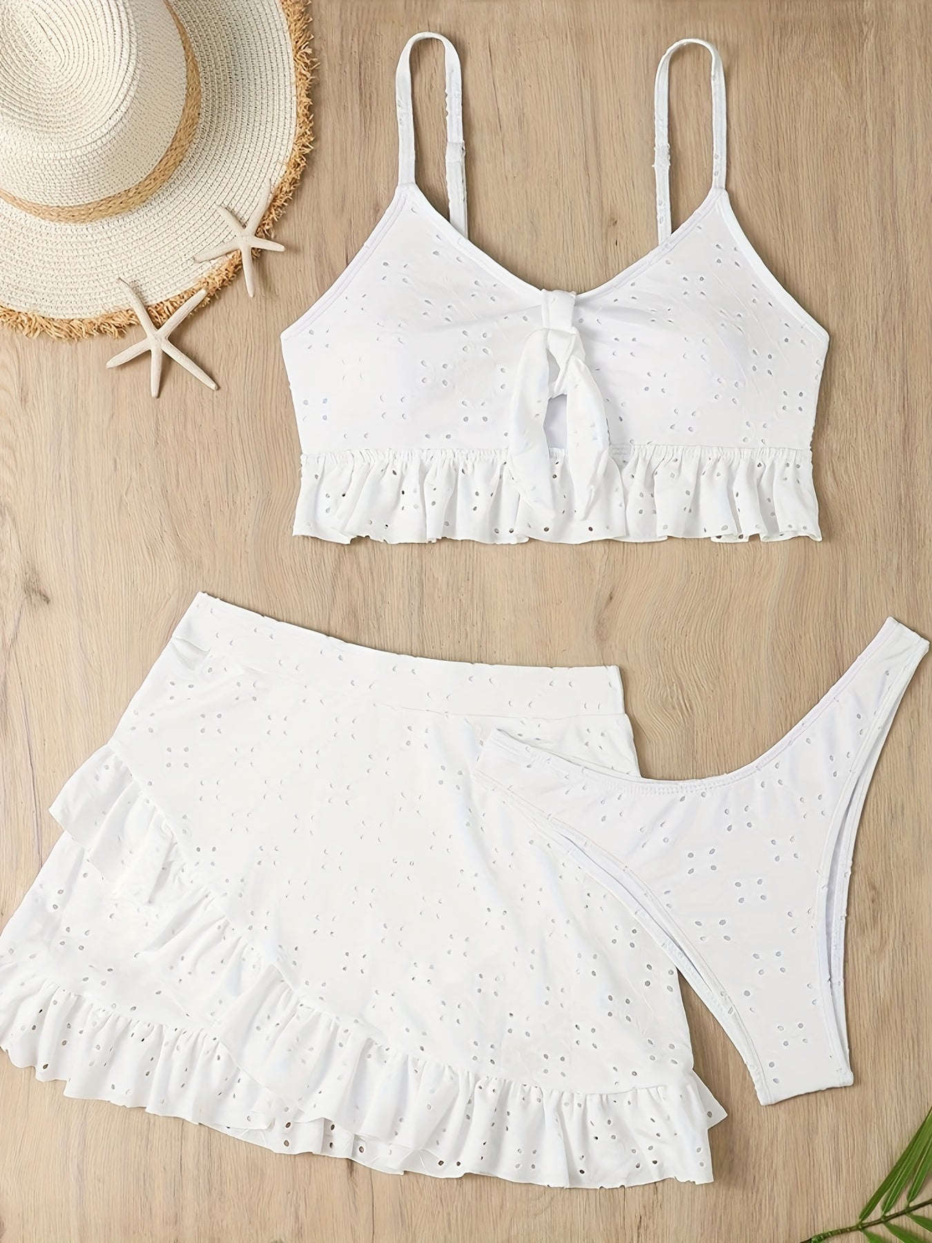 Women's Bikini Set - Solid Color 3-Piece Beach Style detail view