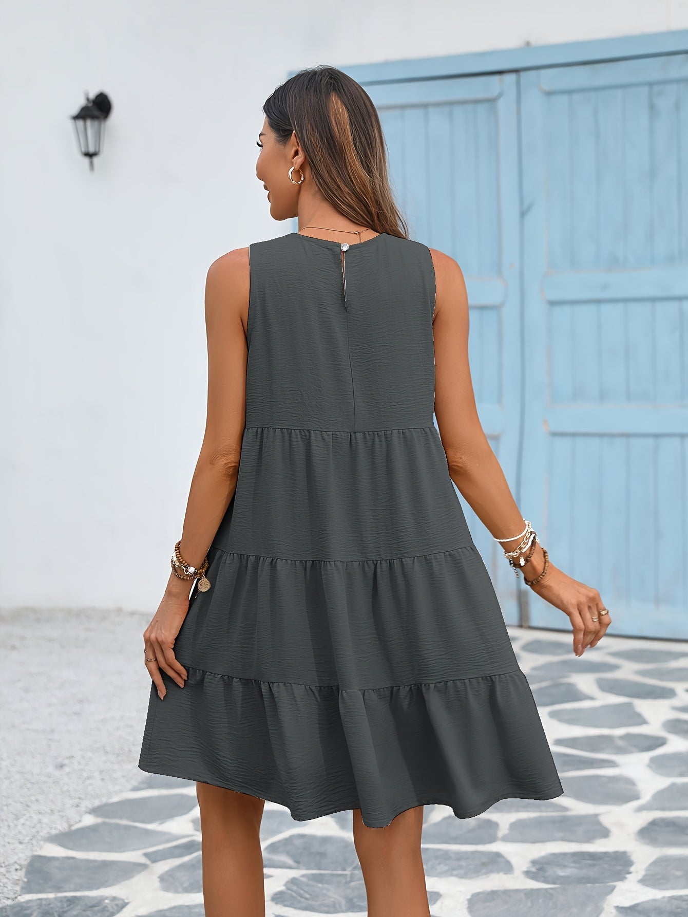 Women's Black Solid Casual Dress - Sleeveless detail view