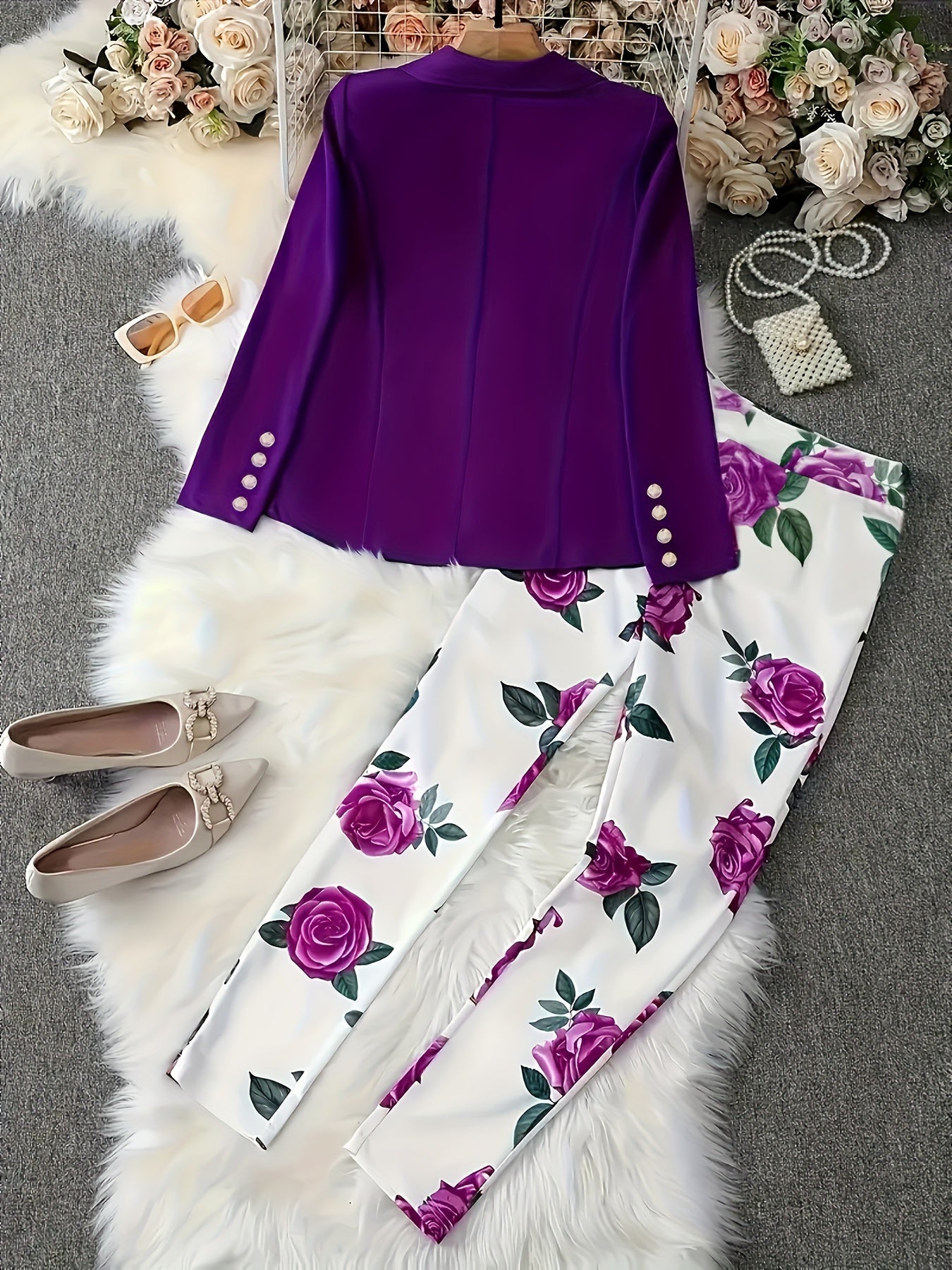 Women's Blazer Pantsuit Set - Business Printed Style 82 detail view