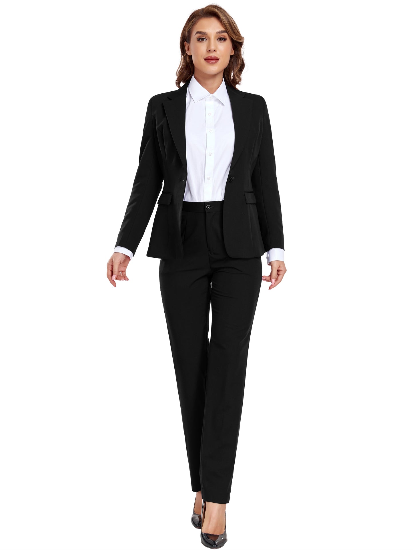 Women's Blazer Pantsuit Set - Button Detail Business Matching Look detail view