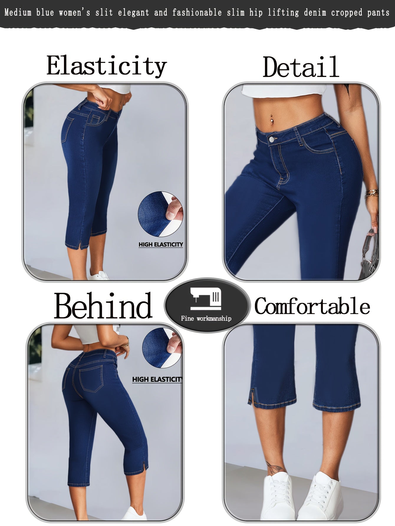 Women's Capri Leggings - High-Waist Fit – Medium Blue detail view