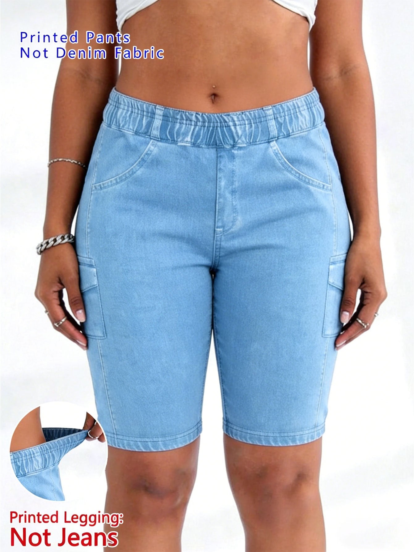 Women's Casual Shorts - Stretch Comfort – Dark Blue / Light Blue detail view