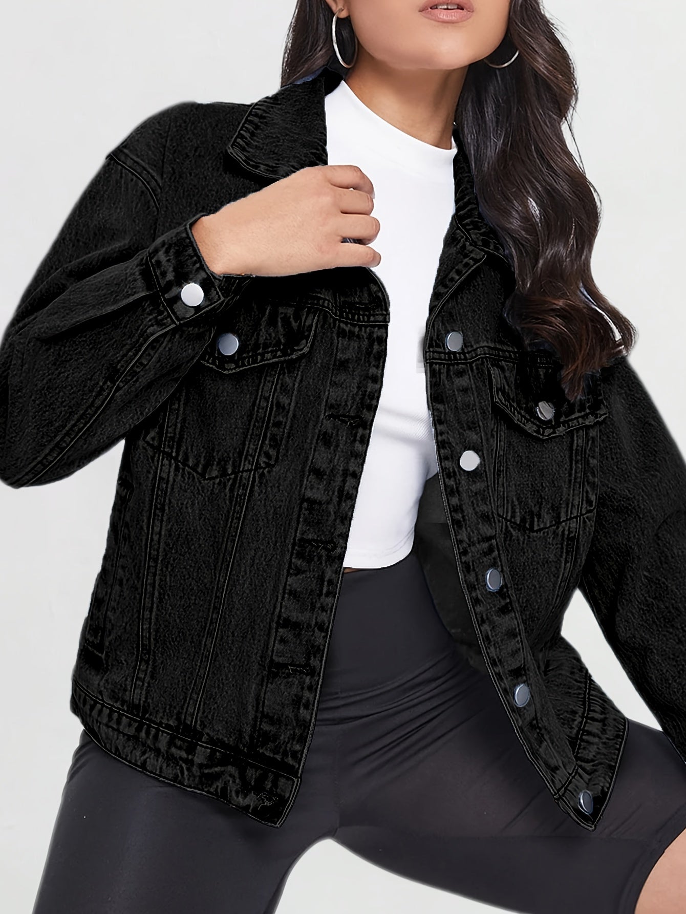 Women's Cropped Denim Button-Front Jacket – Black / 5-Variant Selection – view 9