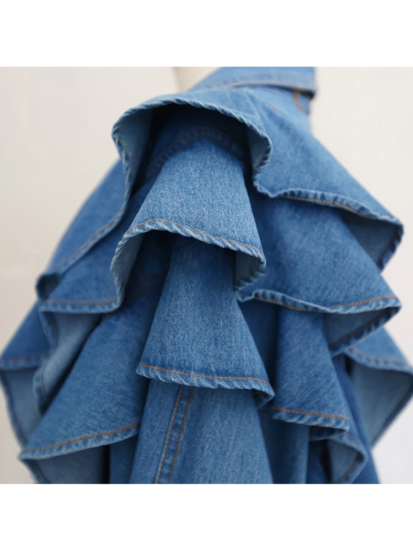 Women's Cropped Denim Button-Front Jacket – Blue detail view