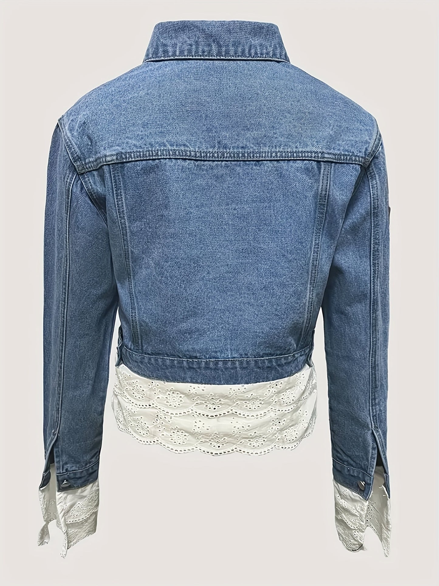 Women's Cropped Denim Single-Breasted Jacket – Blue detail view
