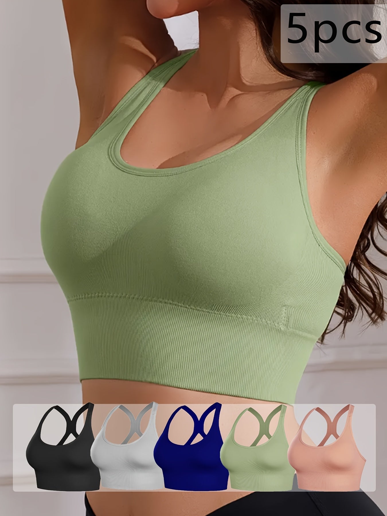 Women's Cross-Back Sports Bra - 5-Pack Removable Pads, High Support detail view