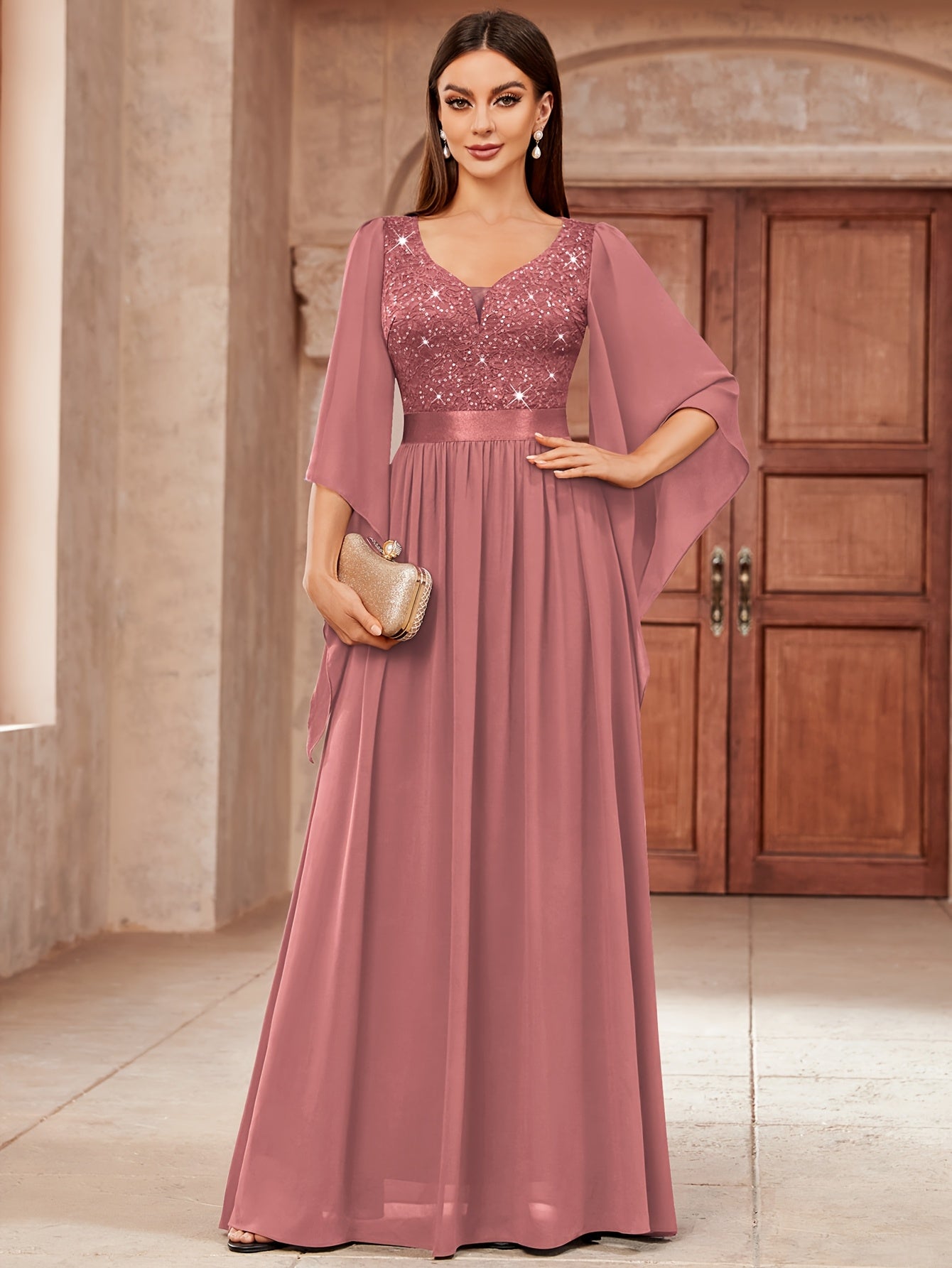 Women's Dark Green Lace Maxi A-Line Dress - Pleated detail view