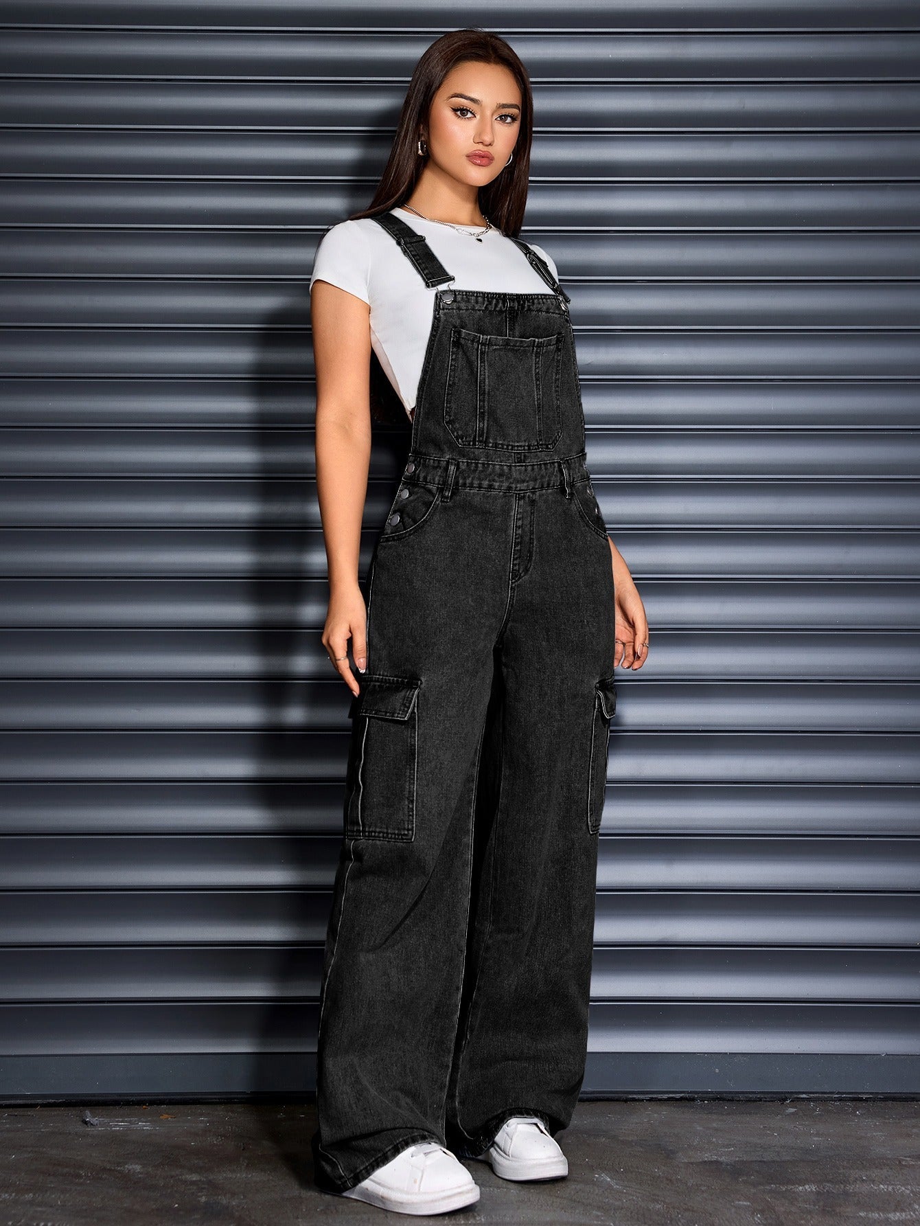 Women's Denim Jumpsuit - Wide Leg detail view
