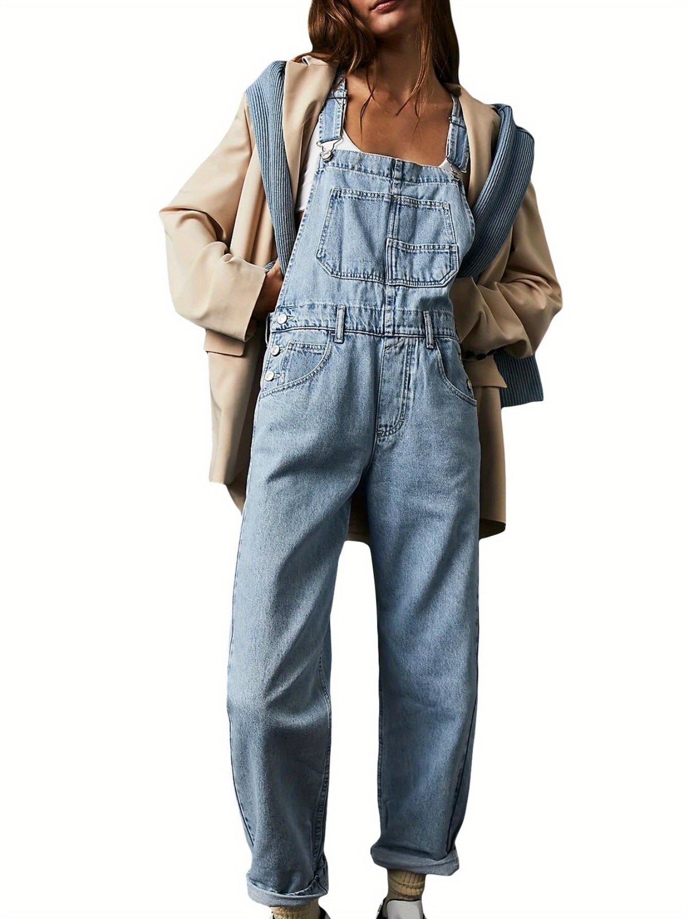 Women's Denim Overalls - Wide Leg Pocket Detail detail view