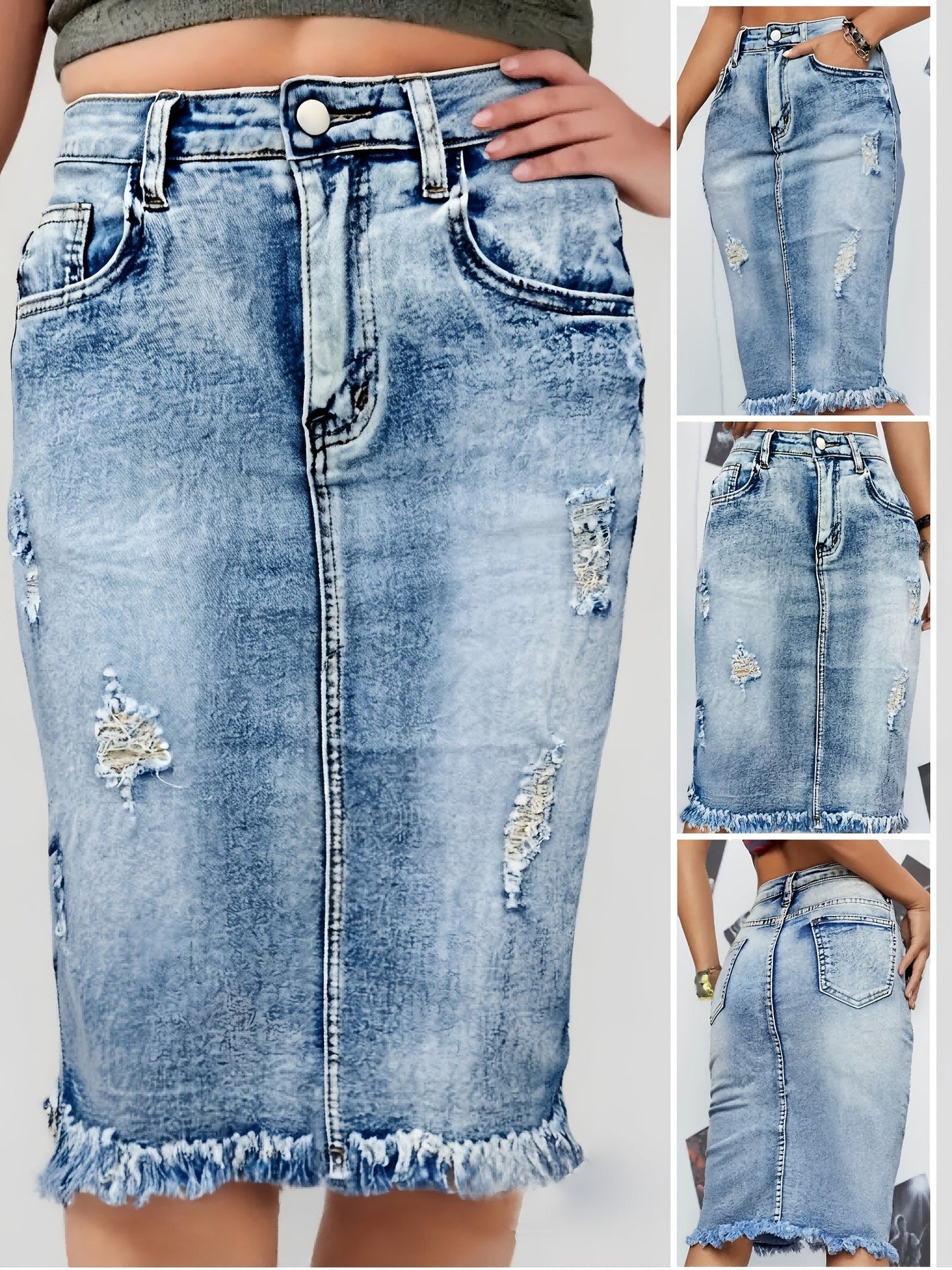 Women's Denim Skirt - High-Waist Distressed detail view
