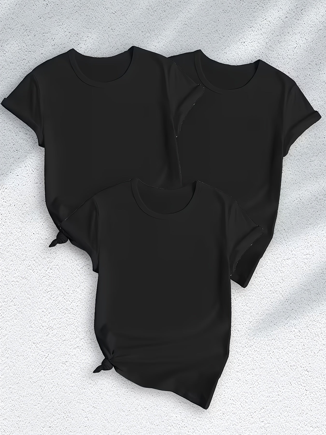 Women's Essential T-Shirt - 3-Pack Round Neck Short Sleeve – White / Black detail view