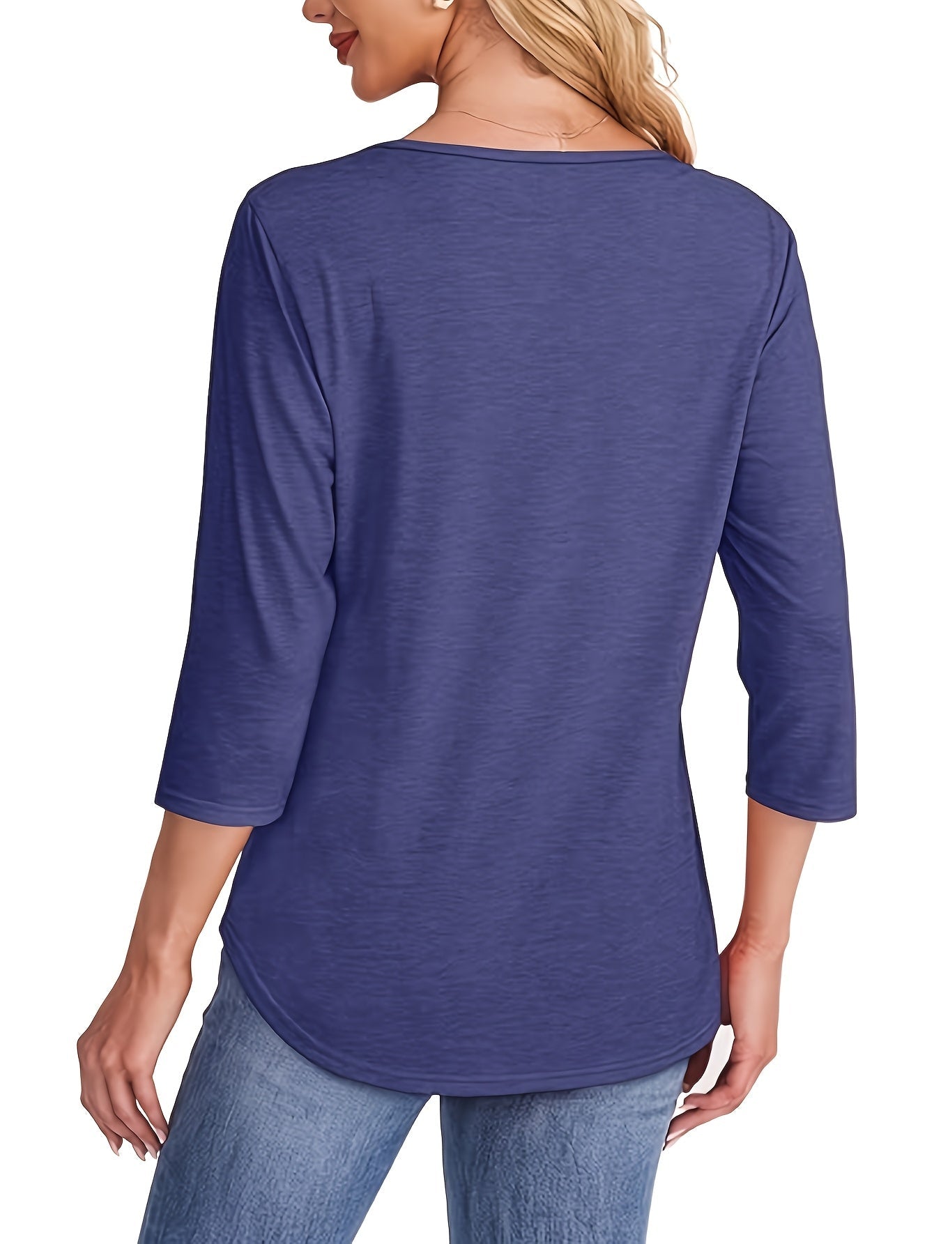 Women's Essential T-Shirt - 3-Pack Round Neck Three-Quarter Sleeve detail view