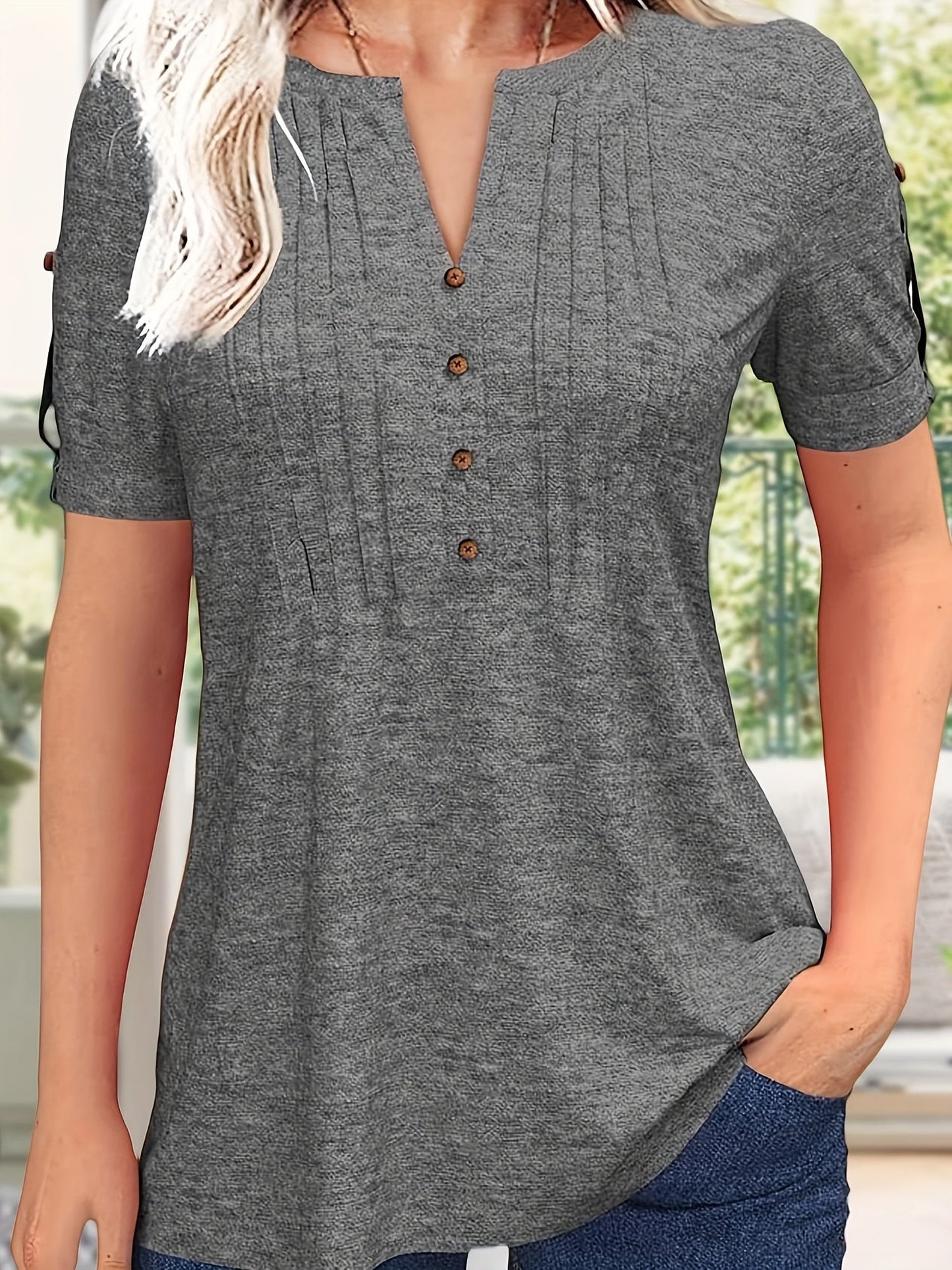 Women's Essential T-Shirt - V-Neck Short Sleeve – Green / Rose Red – Green option – view 11