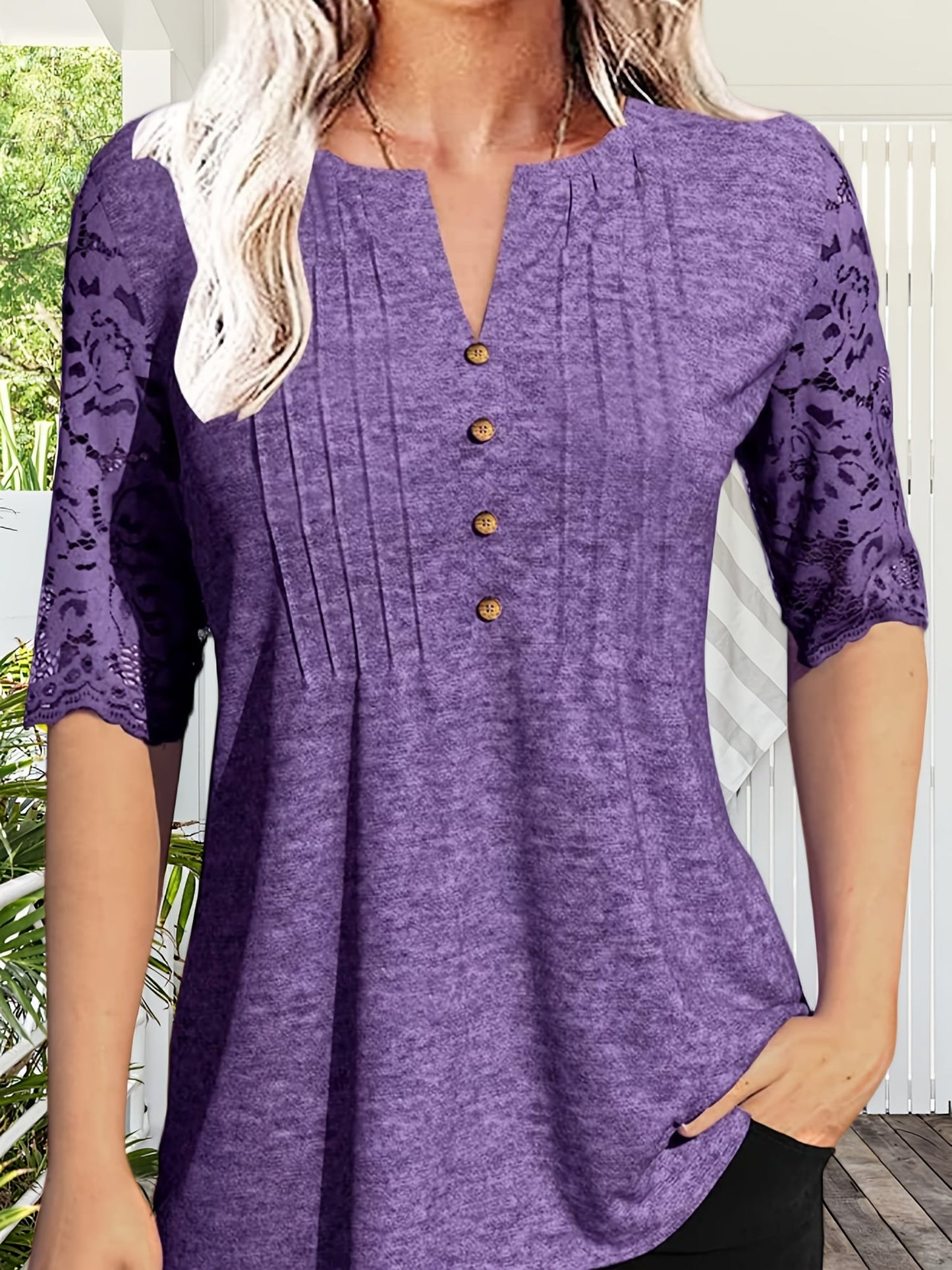 Women's Essential T-Shirt - V-Neck Short Sleeve – Pink / Black detail view
