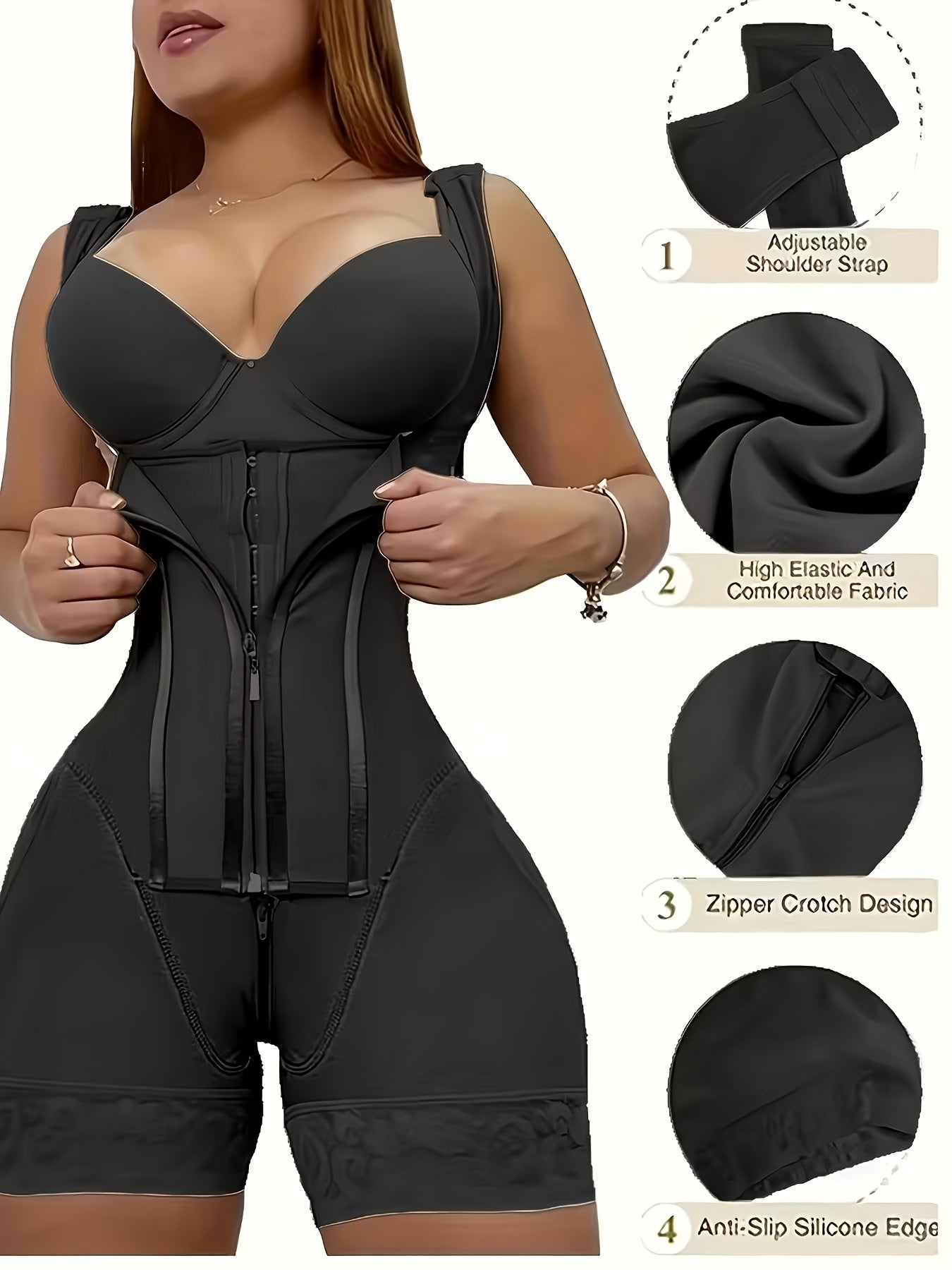Women's Firm Control Shapewear Bodysuit - Zip Front Body Smoothing, Light Purple – view 10