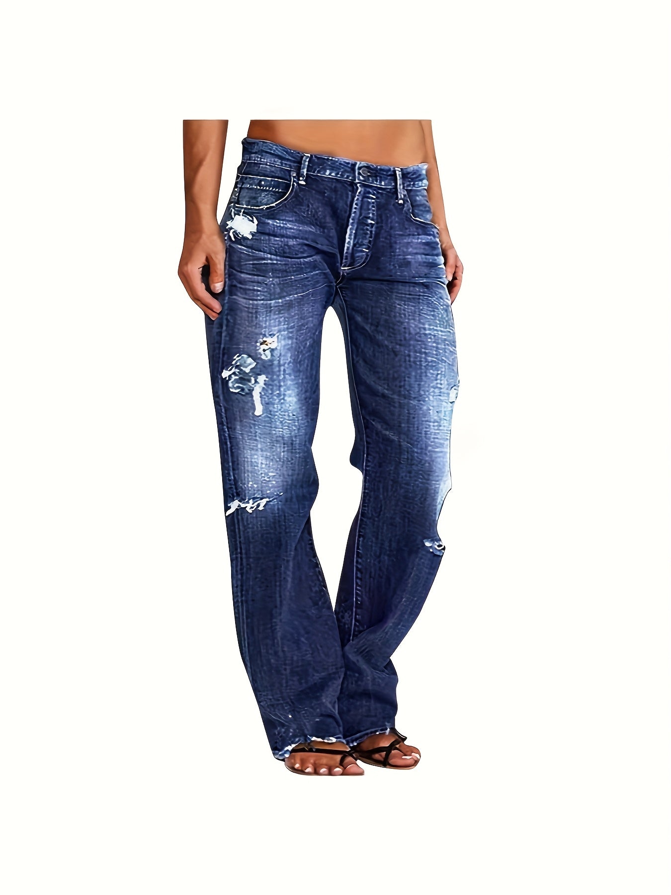 Women's Flare Jeans - Black Distressed Stretch detail view