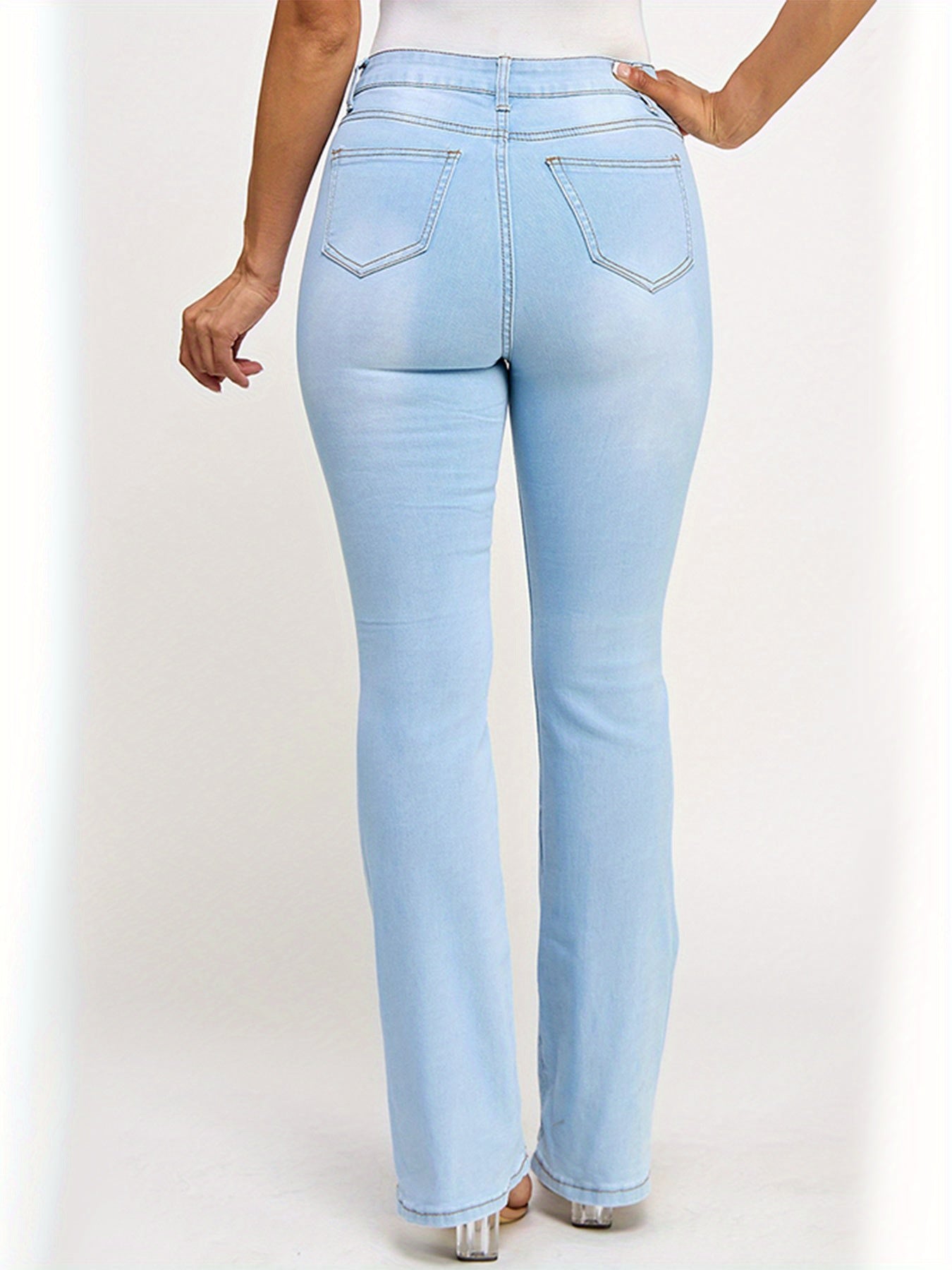 Women's Flare Jeans - Light Blue Button Detail detail view