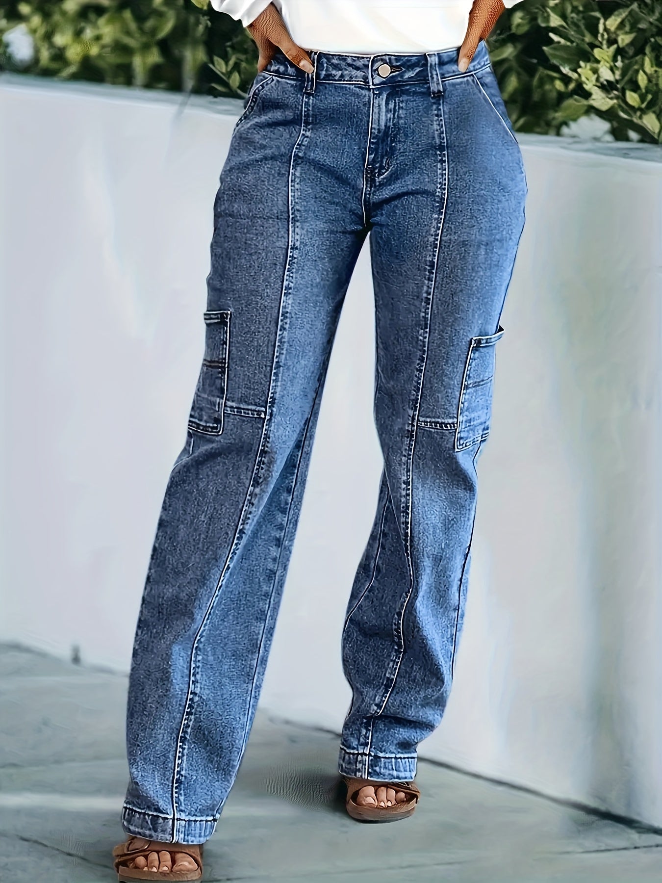 Women's Flare Jeans - Light Blue Embroidered detail view