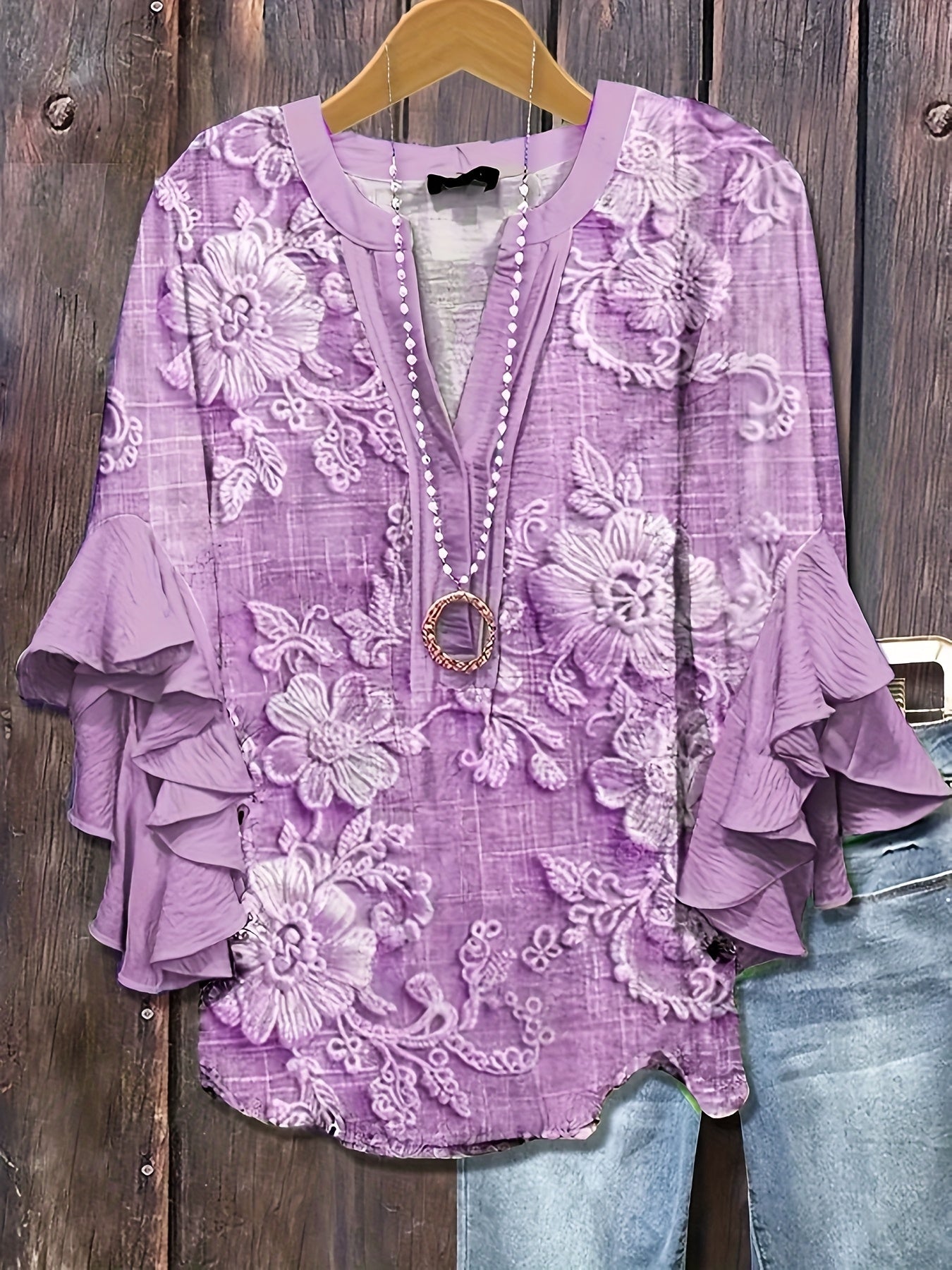 Women's Floral Print Shirt - Short Sleeve detail view