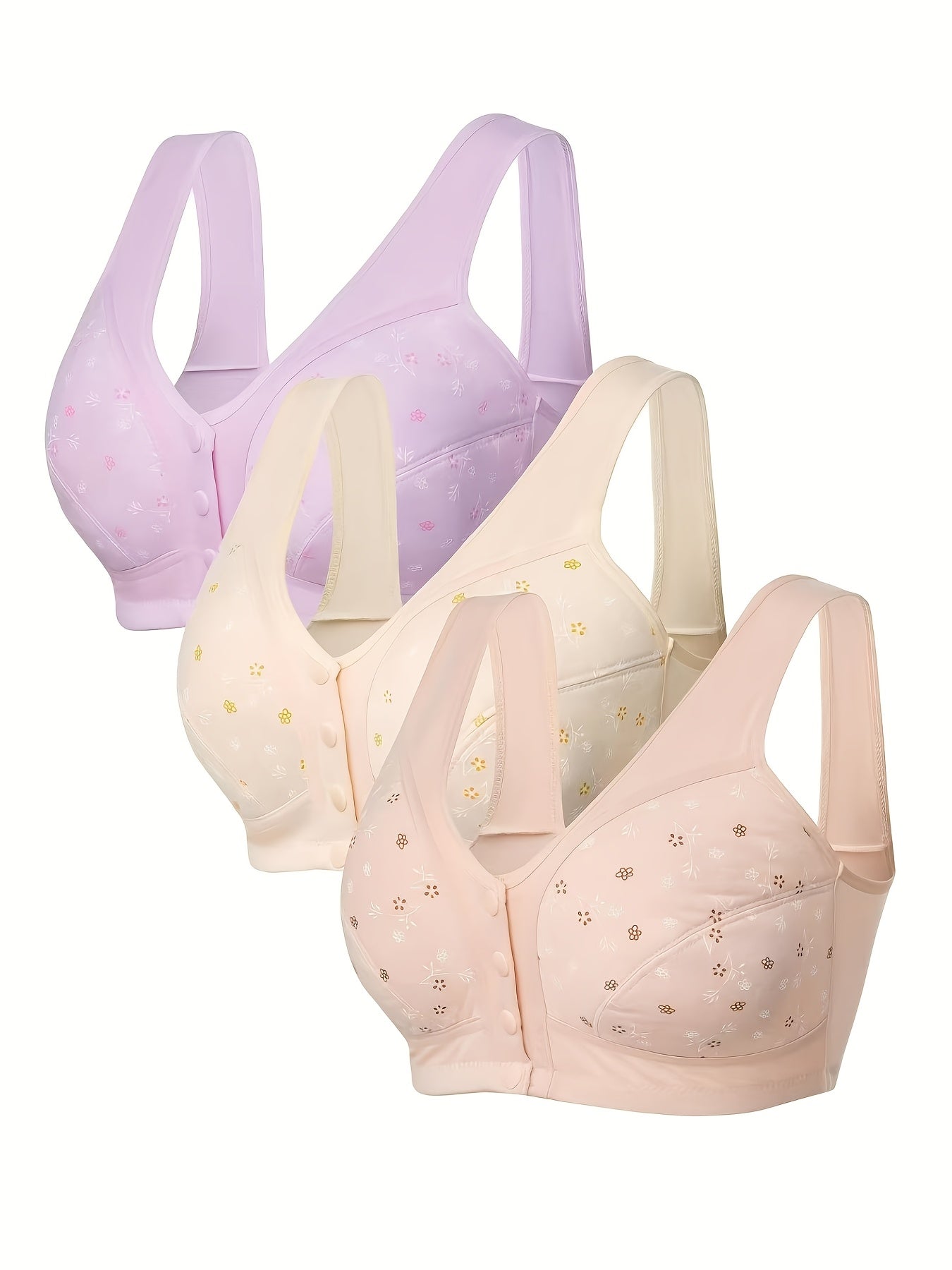 Women's Front-Closure Wireless Bra - 3-Pack Padded, Everyday Support detail view