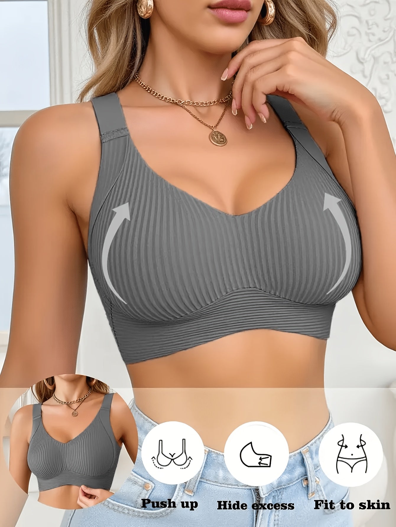 Women's Full-Coverage Sports Bra - 6-Pack Removable Pads, Everyday Support detail view