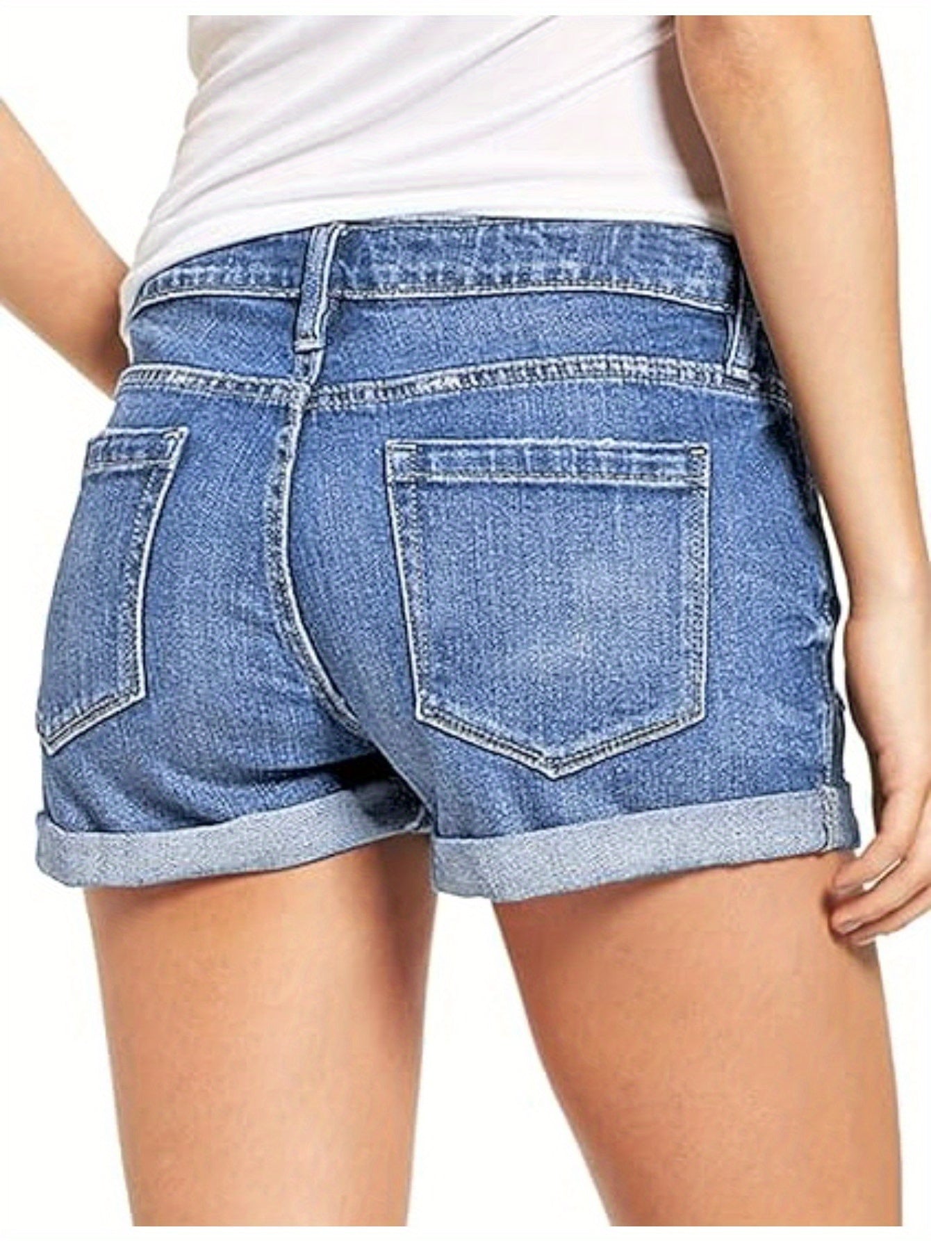 Women's High-Waist Denim Shorts - Sky Blue Distressed detail view