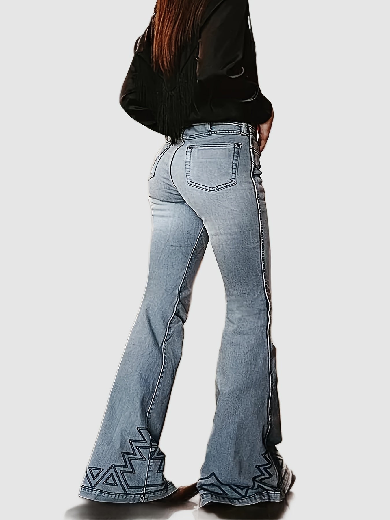 Women's High-Waist Flare Jeans - Light Blue Vintage Wash Stretch detail view