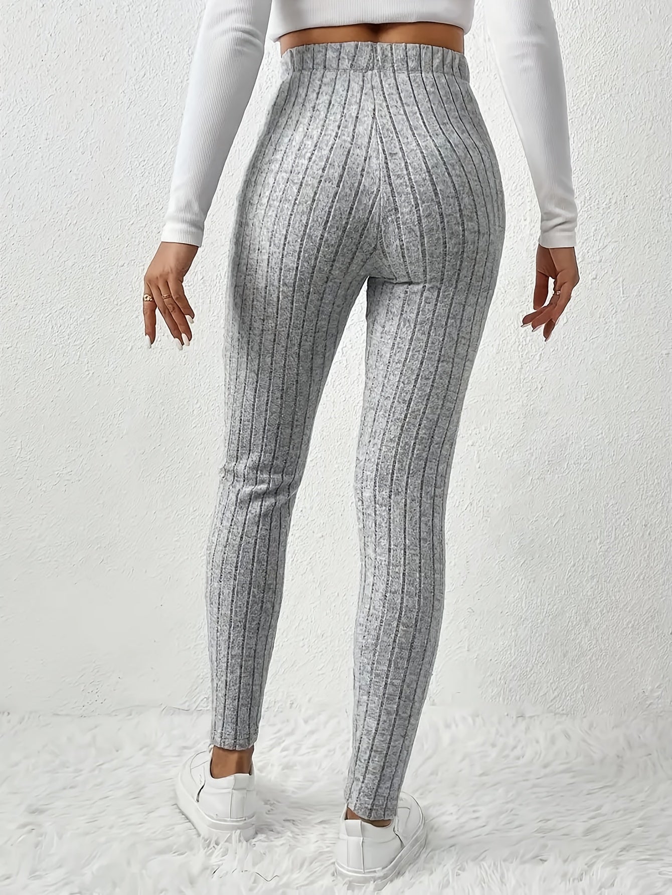 Women's High-Waist Ribbed Leggings - Drawstring Detail detail view