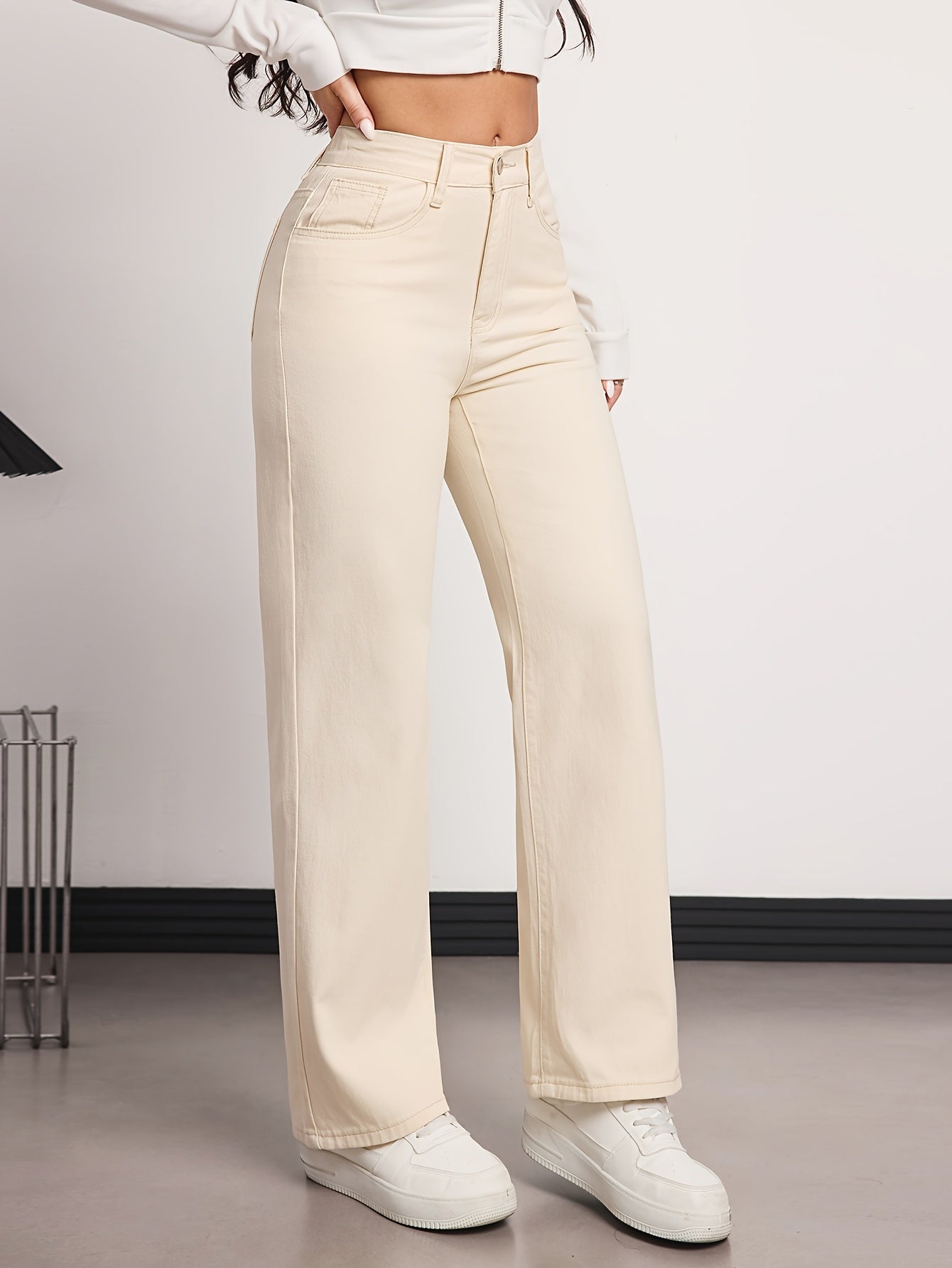Women's High-Waist Straight Leg Jeans - Apricot detail view