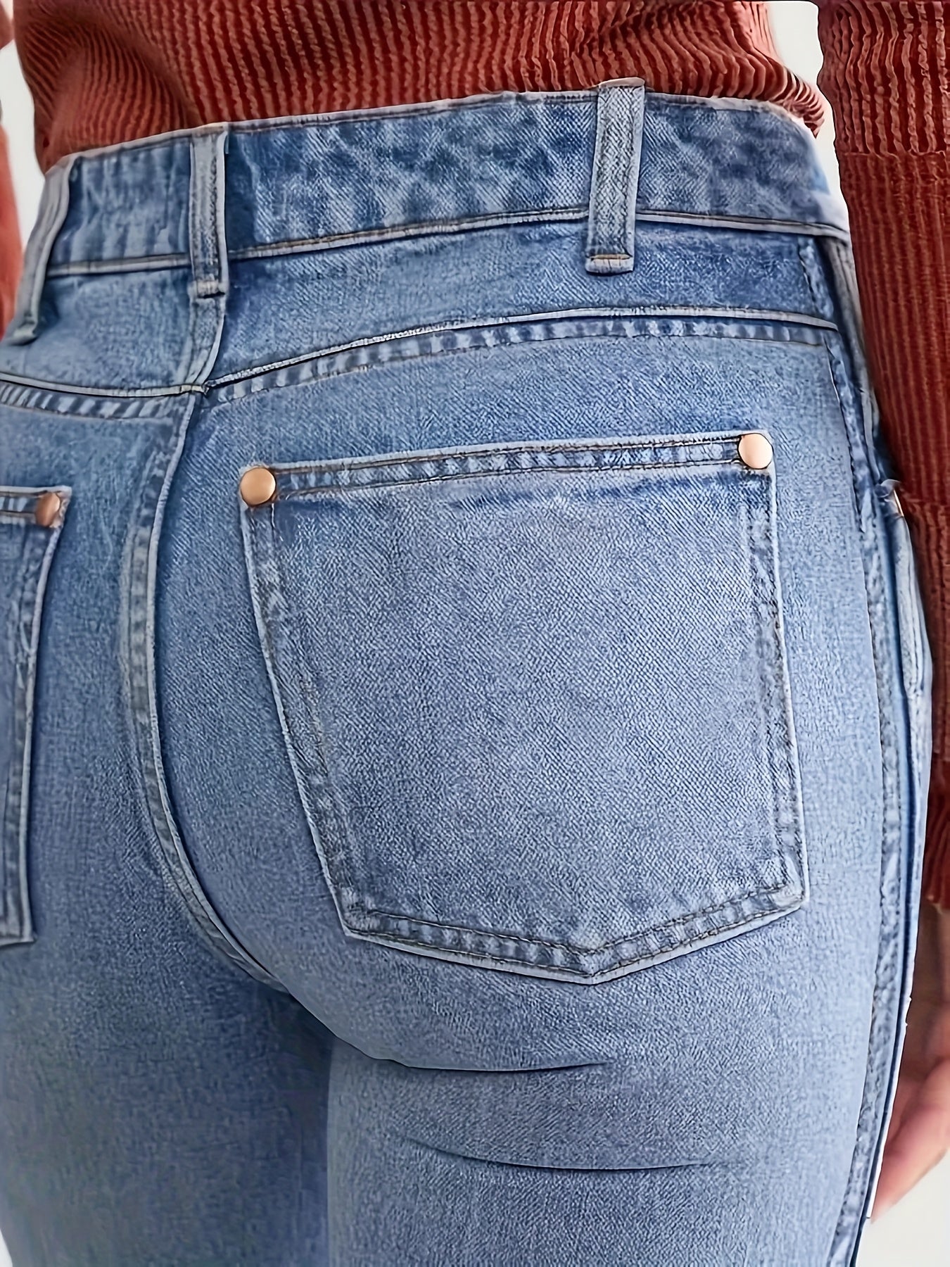 Women's High-Waist Straight Leg Jeans - Powder Blue Stretch detail view