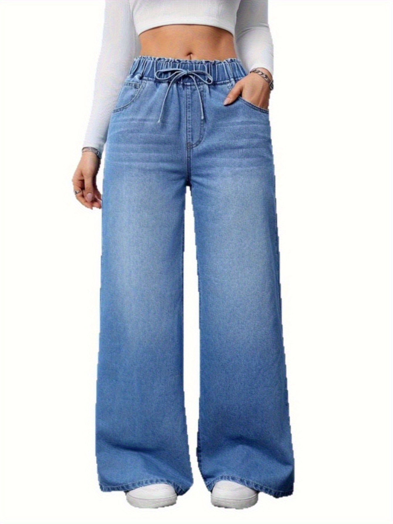 Women's High-Waist Wide Leg Jeans - Light Blue All-Season detail view