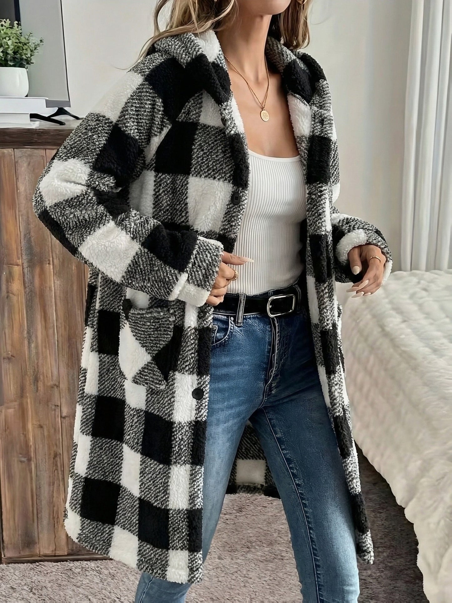 Women's Hooded Plaid Pullover Jacket detail view