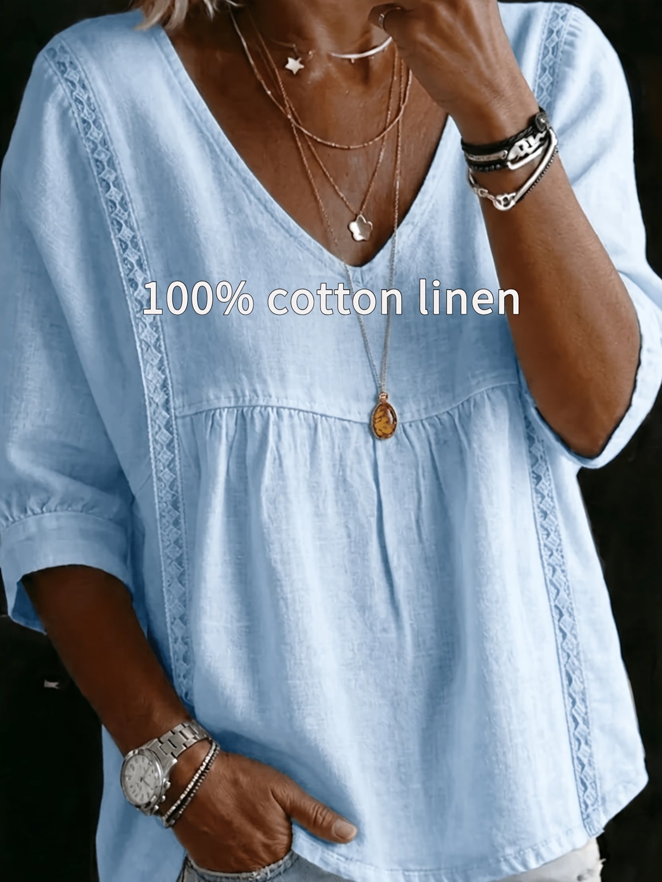 Women's Lace Blouse - Lace Detail – 3/4 Sleeve detail view
