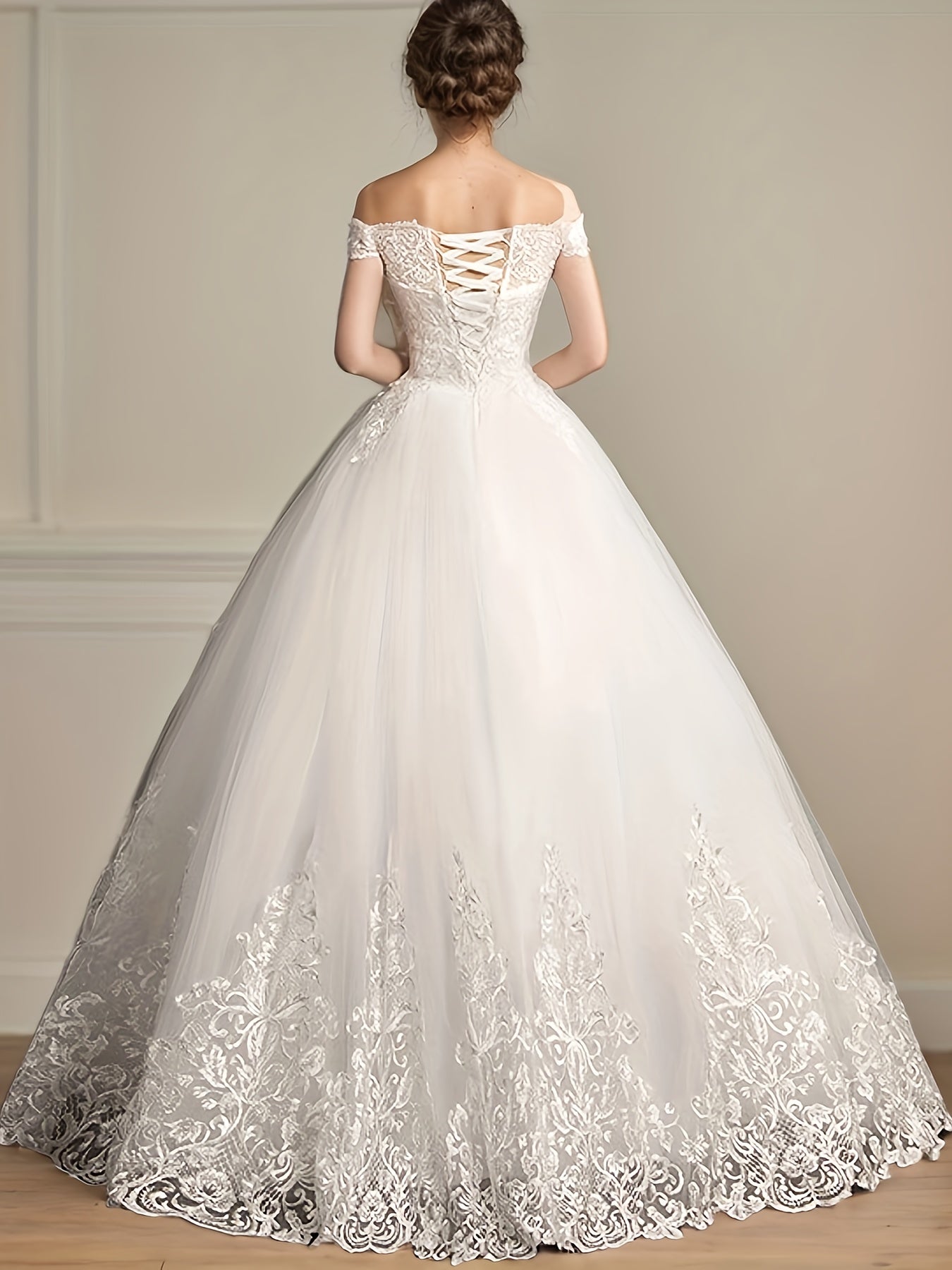 Women's Lace Off Shoulder Wedding Dress detail view