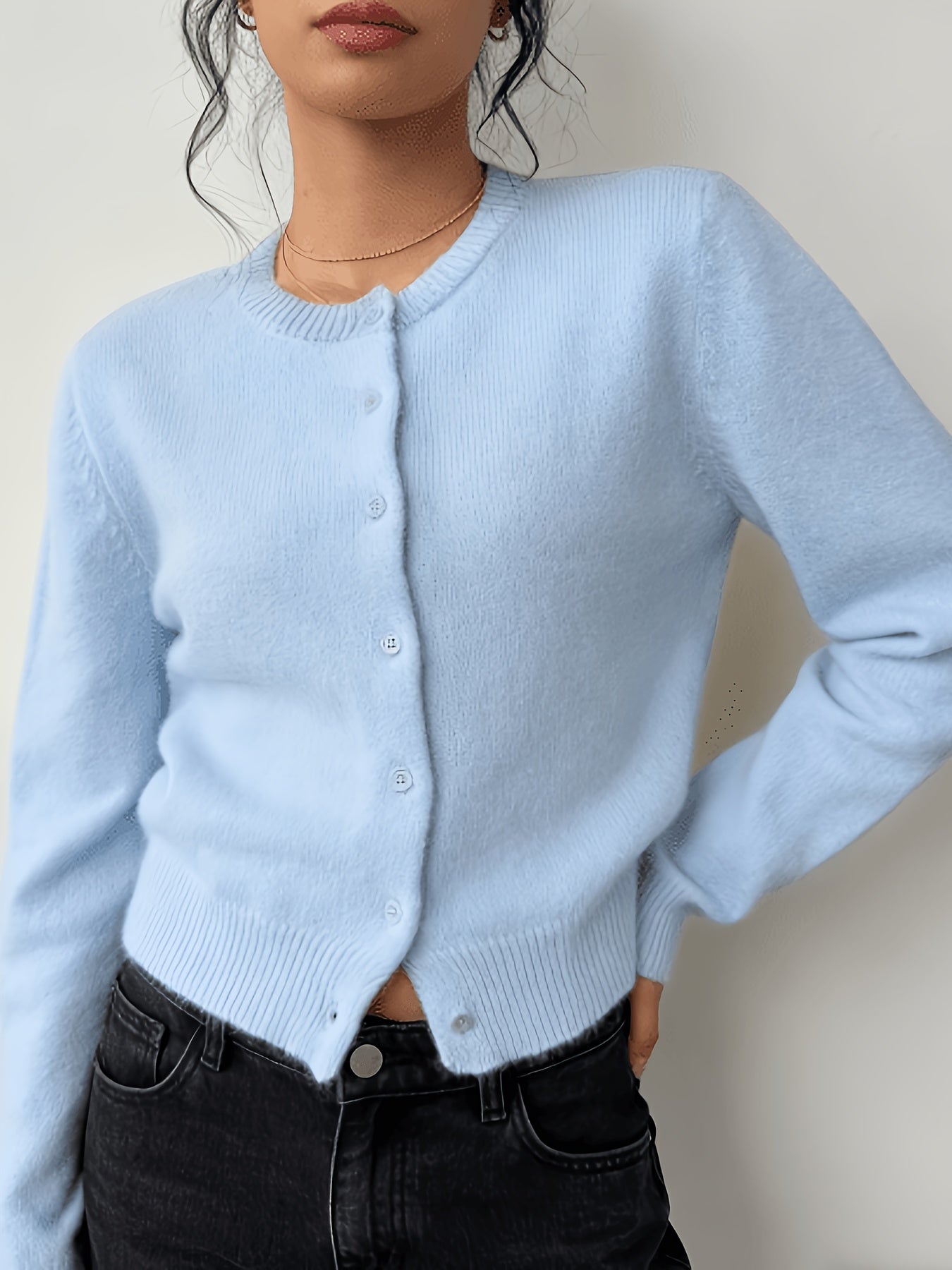Women's Lightweight Denim Button-Front Cardigan detail view
