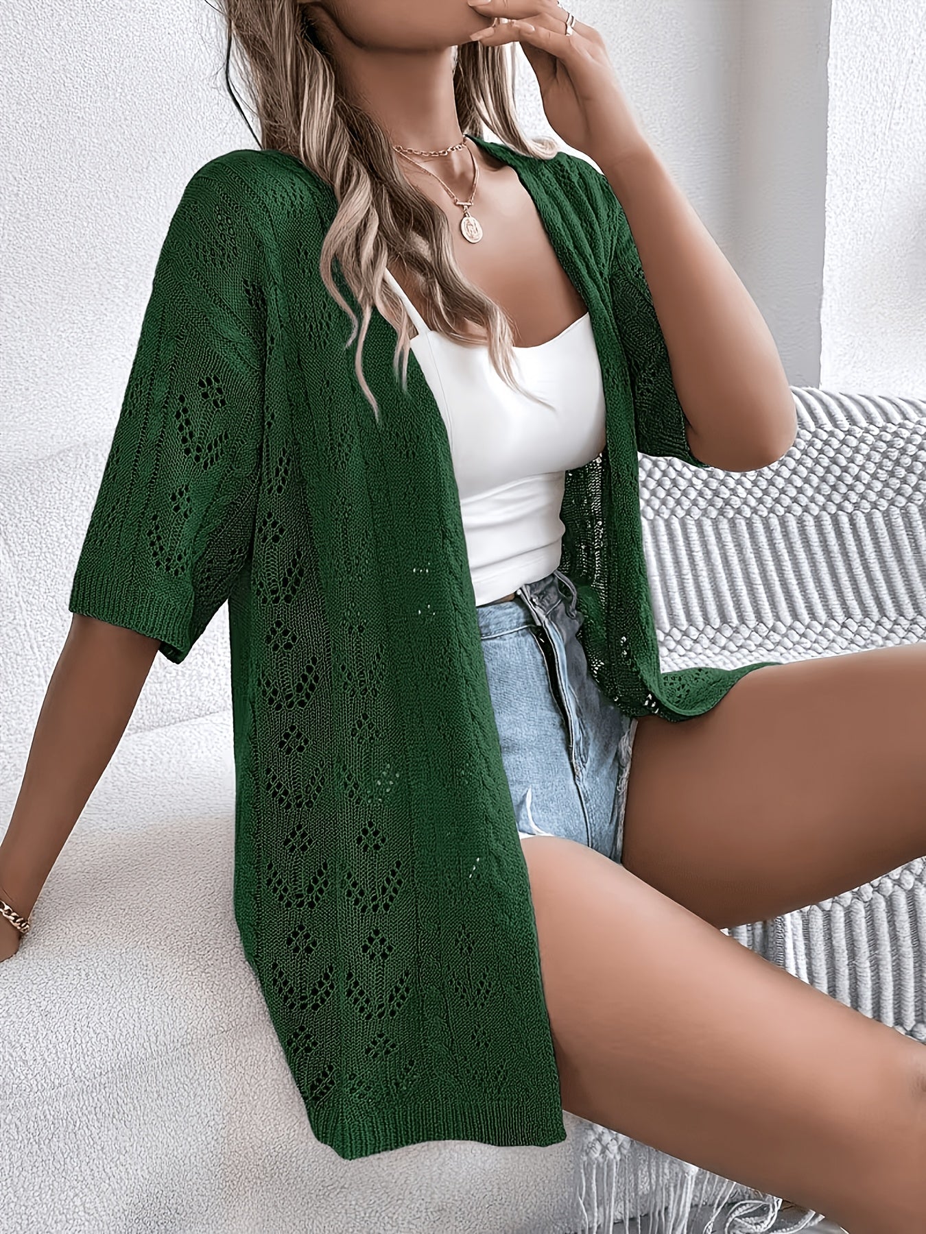 Women's Lightweight Denim Open-Front Cardigan detail view