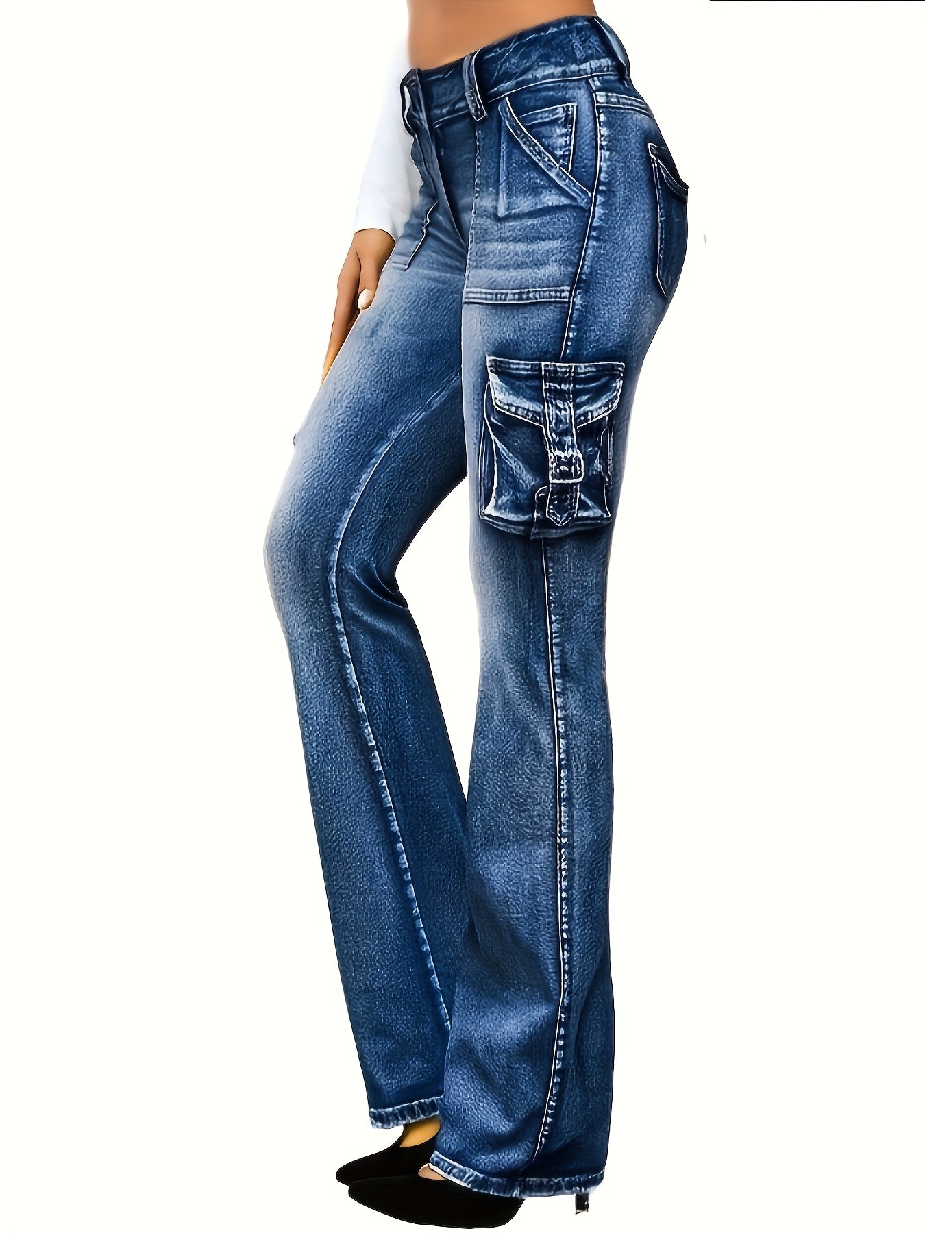 Women's Low-Rise Jeans - Medium Blue Pocket Detail Stretch – view 10