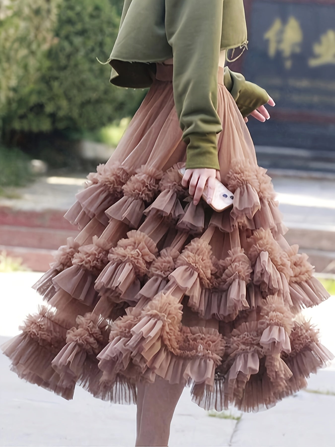 Women's Maxi A-Line Skirt - Solid Color Tulle Layer detail view